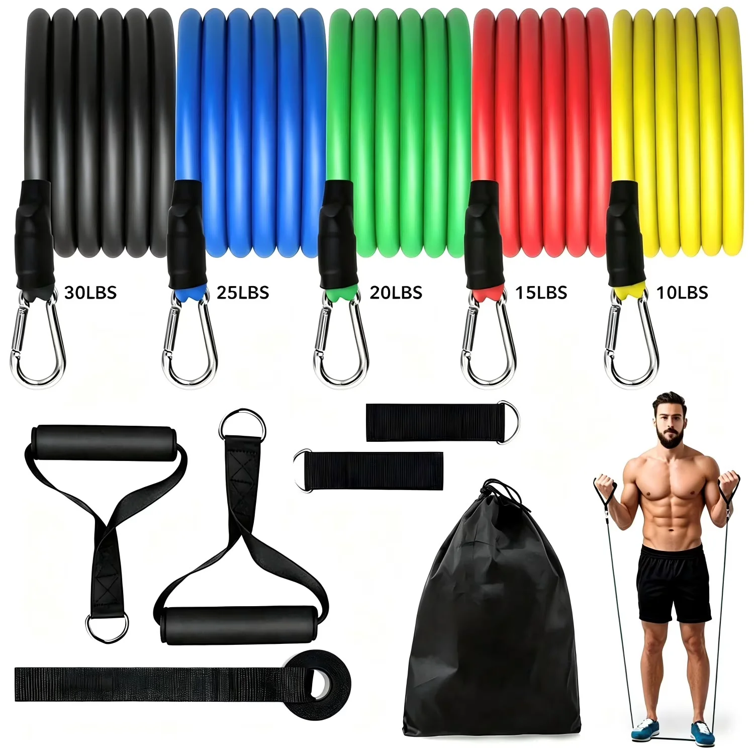 Essential Home Gym with Adjustable Straps, 1.Item Weight: 1.2lbs 2.Material: TPE, 100Lbs Resistance Bands Set - Thermoplastic... Model 452515
