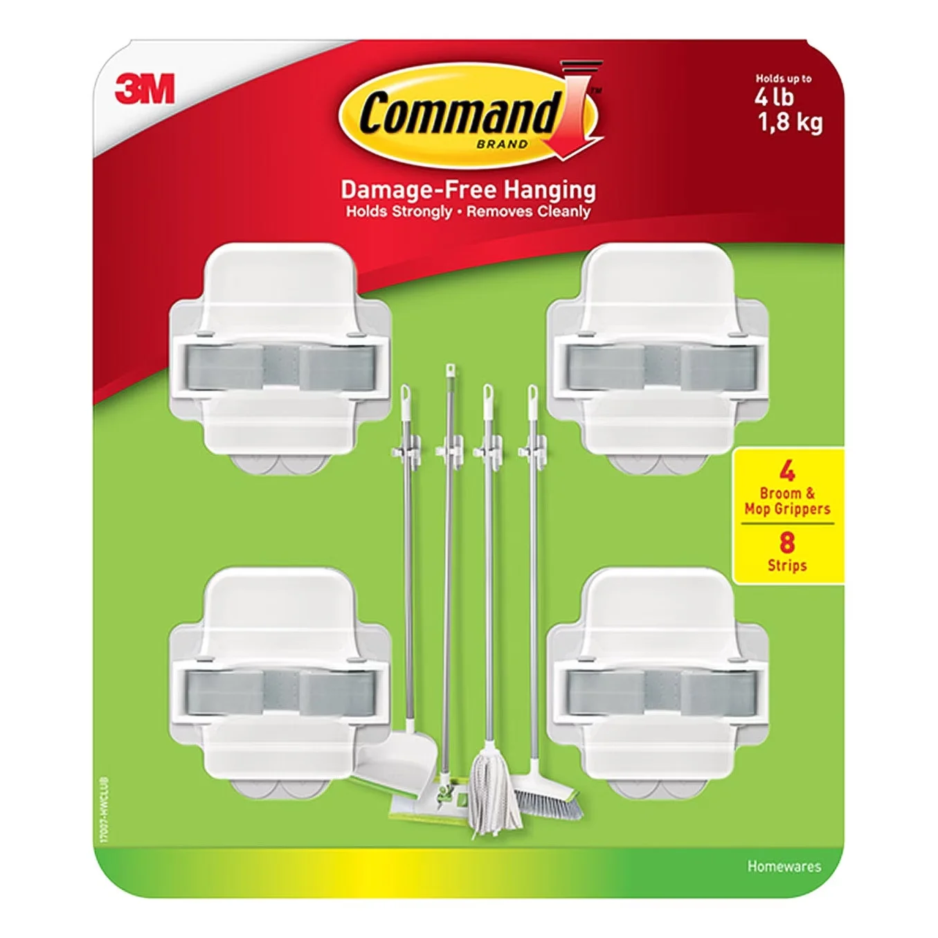 Damage-Free Hanging Reliable with Easy Installation, 4 ct, Great for broom and mop storage - Gray Model AA5E5C