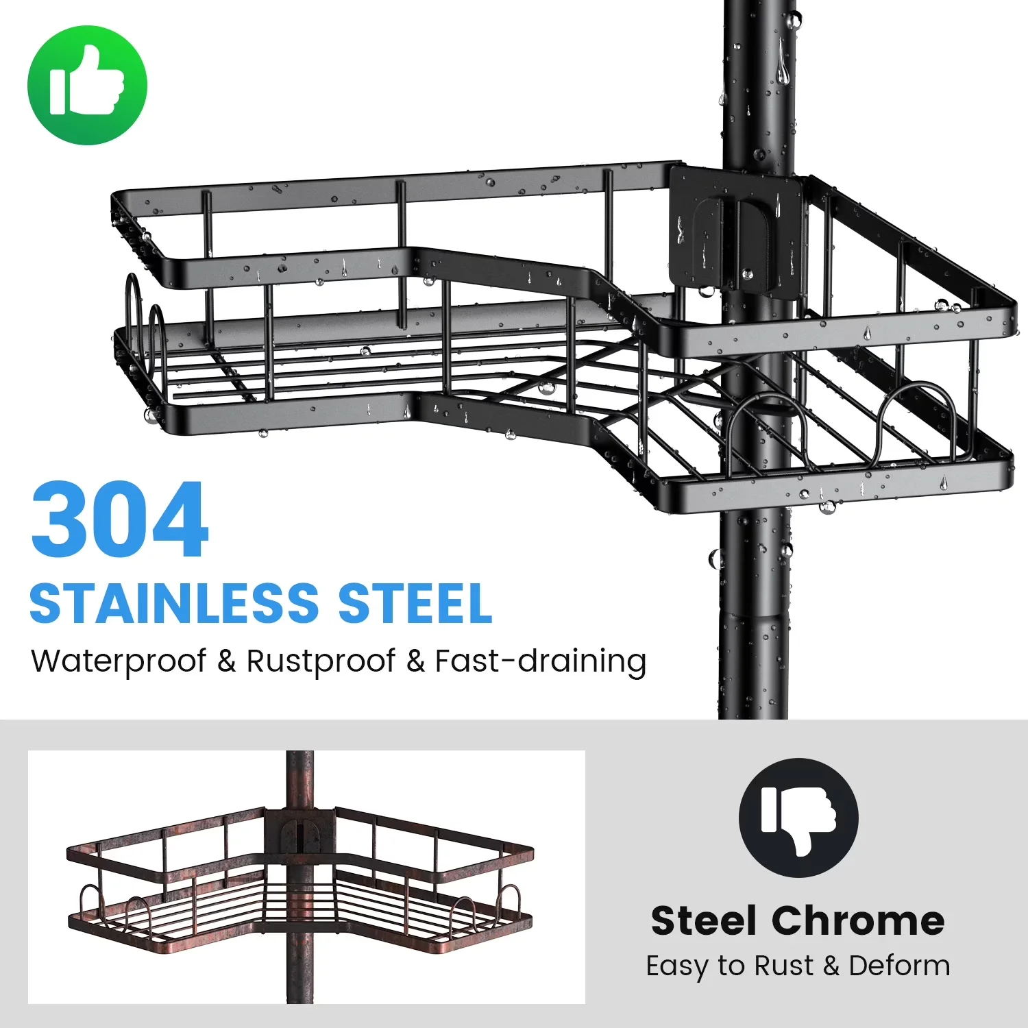Quality Bathroom Renovation with Rust Resistant, Shower Caddy - Black Stainless Steel Model F8C72A