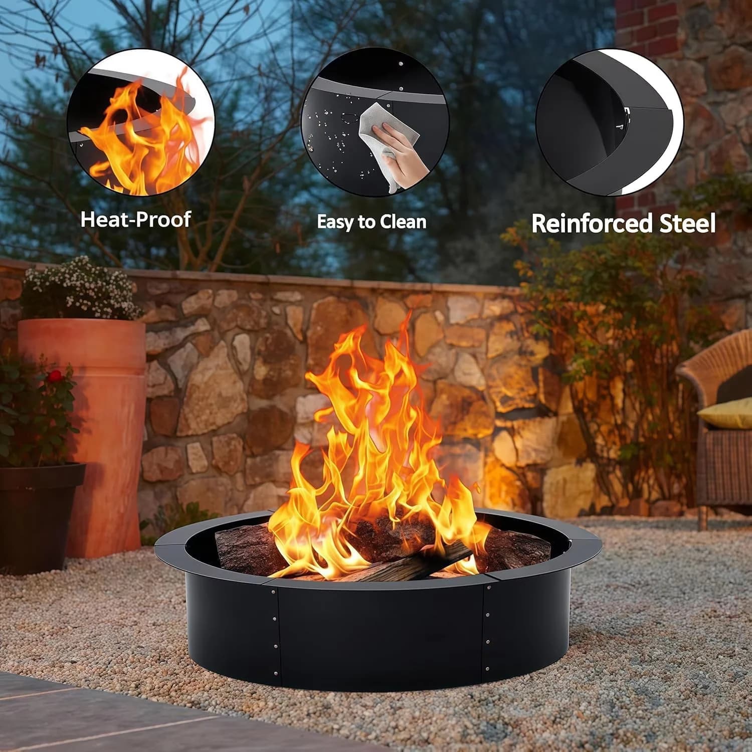 Modern Outdoor Heating with Rust Resistant, Vented DIY Fire Pit Insert - Black Metal.1 Model 70CE98