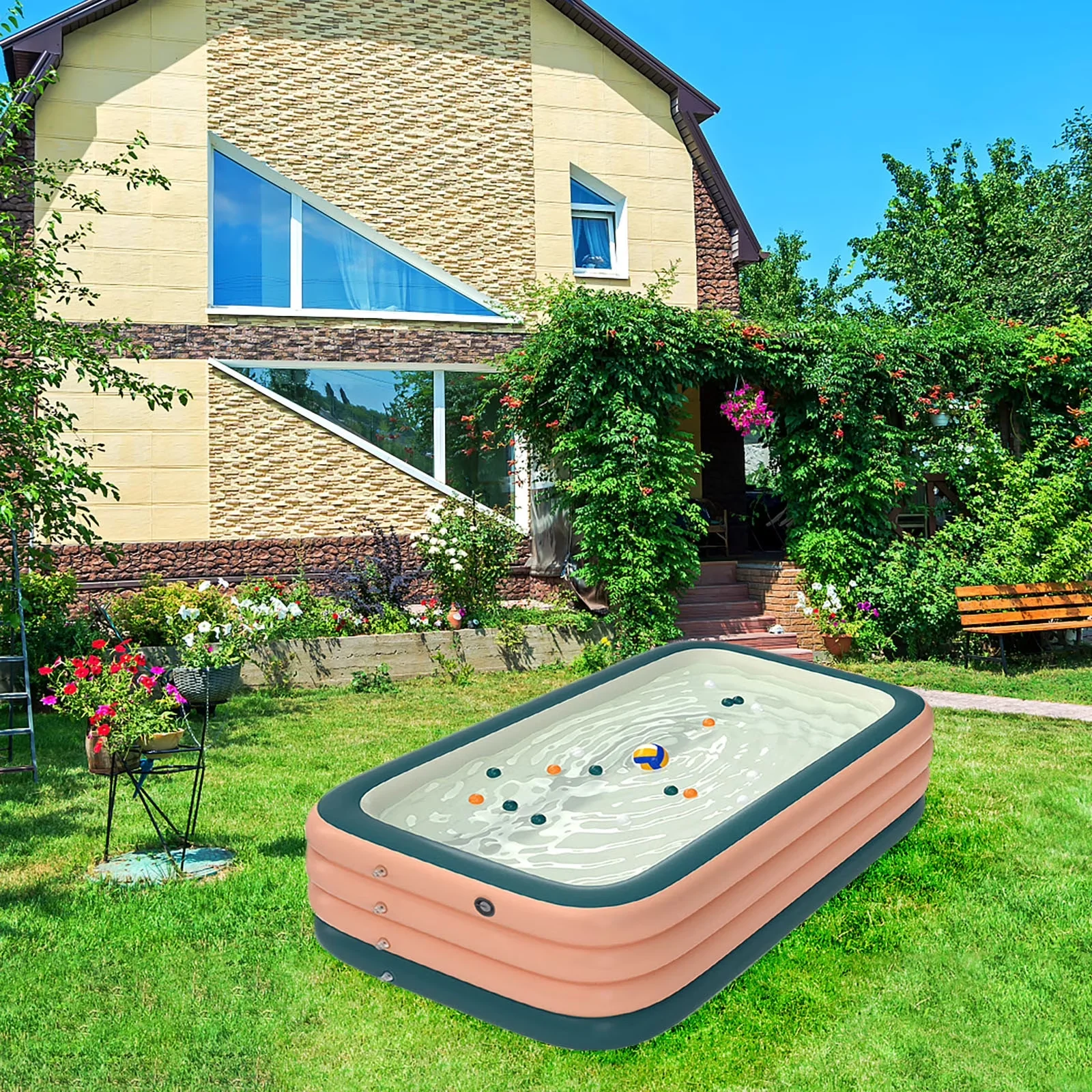 Stylish Inflatable Pool with Family Swimming, Large Backyard Lounge - Orange Model 2DE339