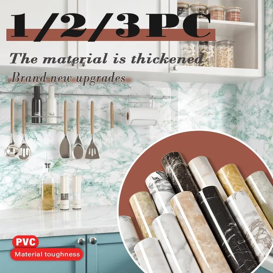 Wallpaper Wall Decals Wall Covering Durable with Waterproof, 1/2/3PCS Large Self-Adhesive Marble - Pvc Gray for Kitchen, Bathroom Model B4F806