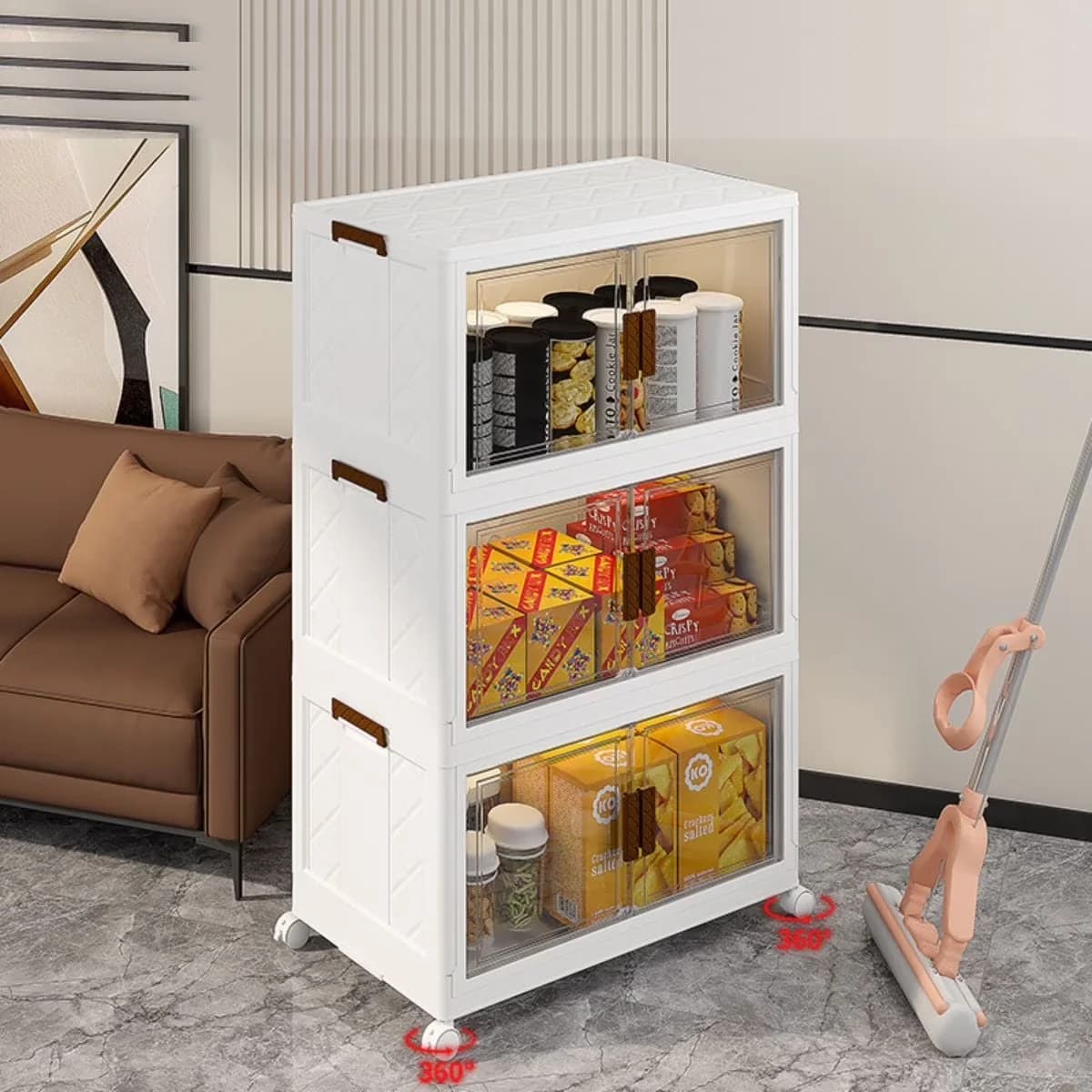 Durable Garage Storage Supply with Lids, 3 Tier Stackable Plastic Bins, Wheels - Plastic 19.3in-3Tier Model 6C571C