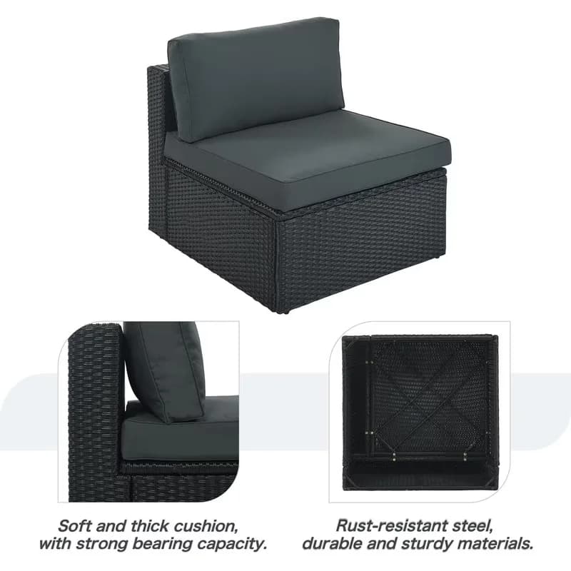Durable Patio Conversation Set with Sofa, 7-Piece Outdoor Wicker Sectional Sofa, Coffee Table and Ottoman - Gray Wicker for Patio, Garden Model FE8D06