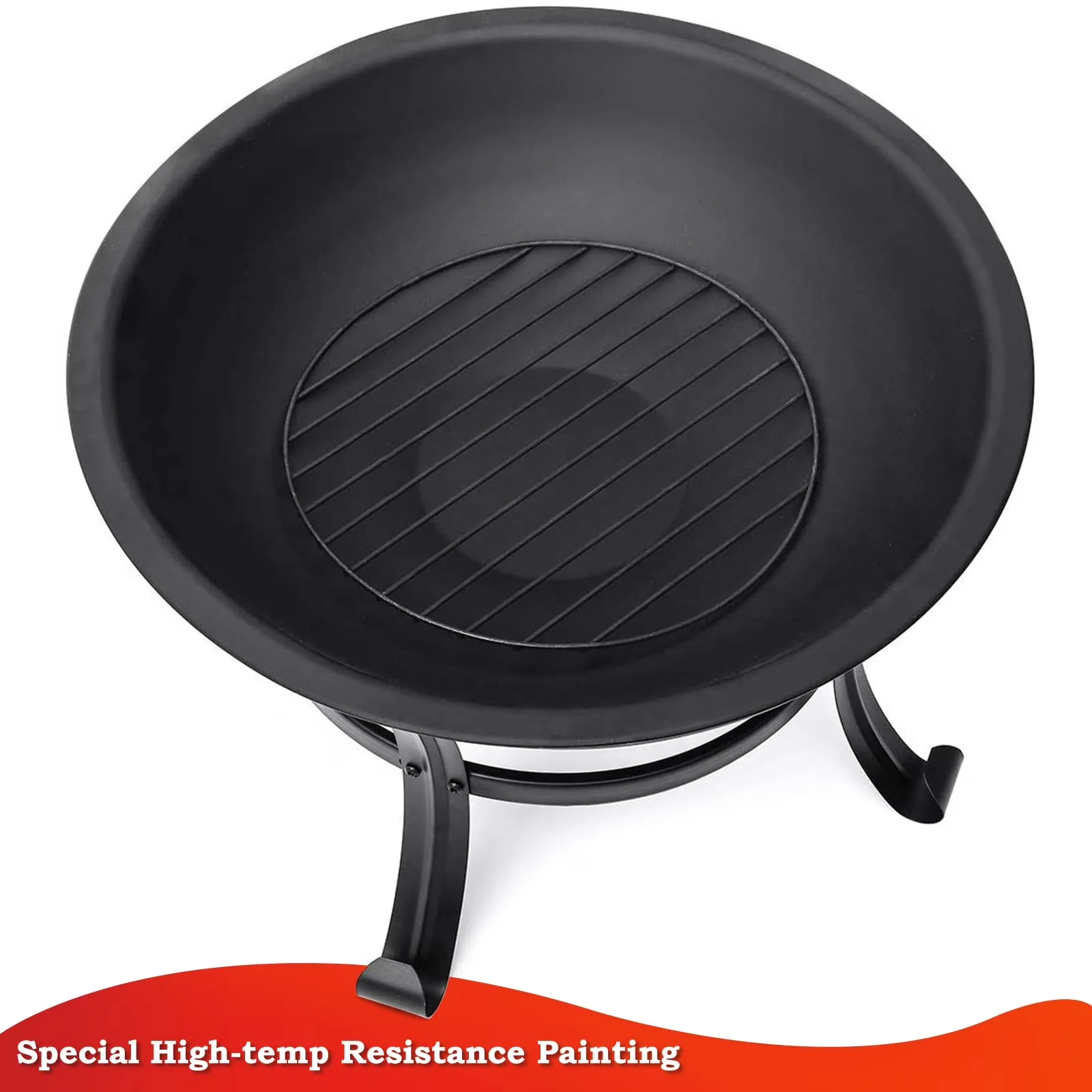 Premium Outdoor Heating with Portable, 22 inch Wood Burning Fire Pit - Black Steel,High Temperature Painting for Camping, Picnic Model AB6227