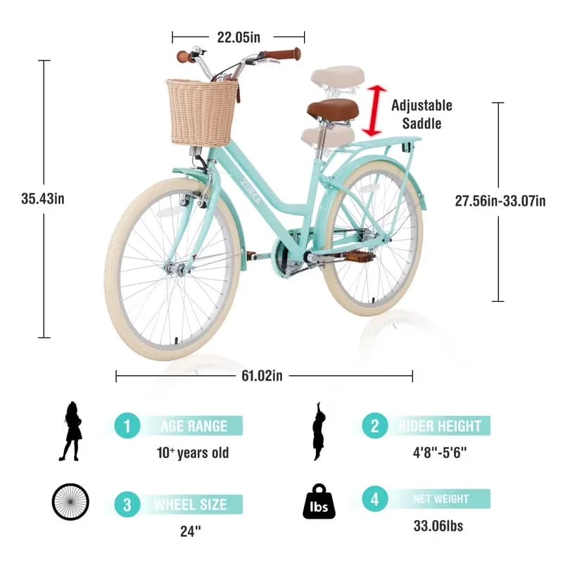 Classic Kids Bike with Compact - Green 24 Inch - Universal Fit Model C5897B