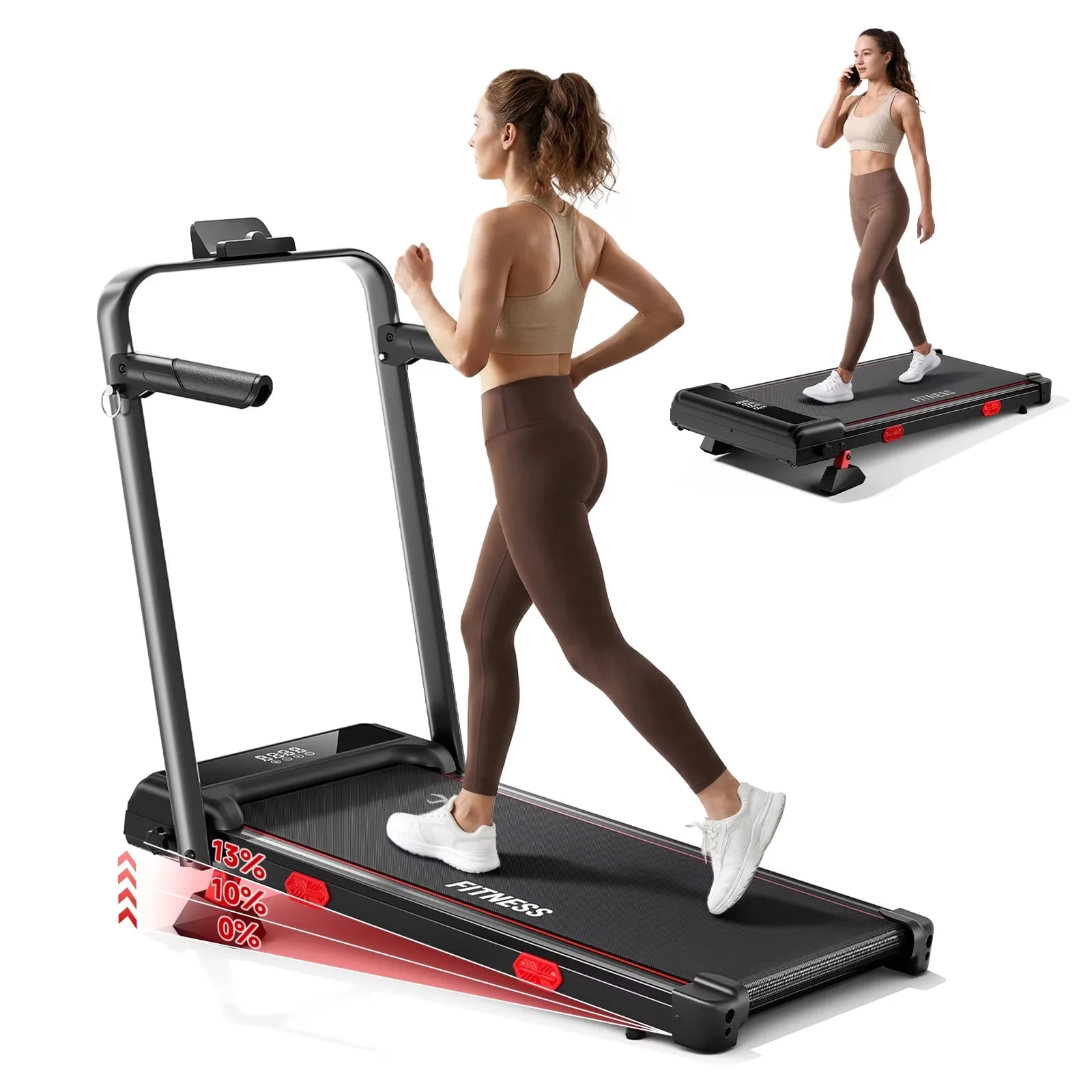 Versatile Home Gym with Digital Display, Adjustable, Folding Treadmill - Black Plastic Model 8DF134