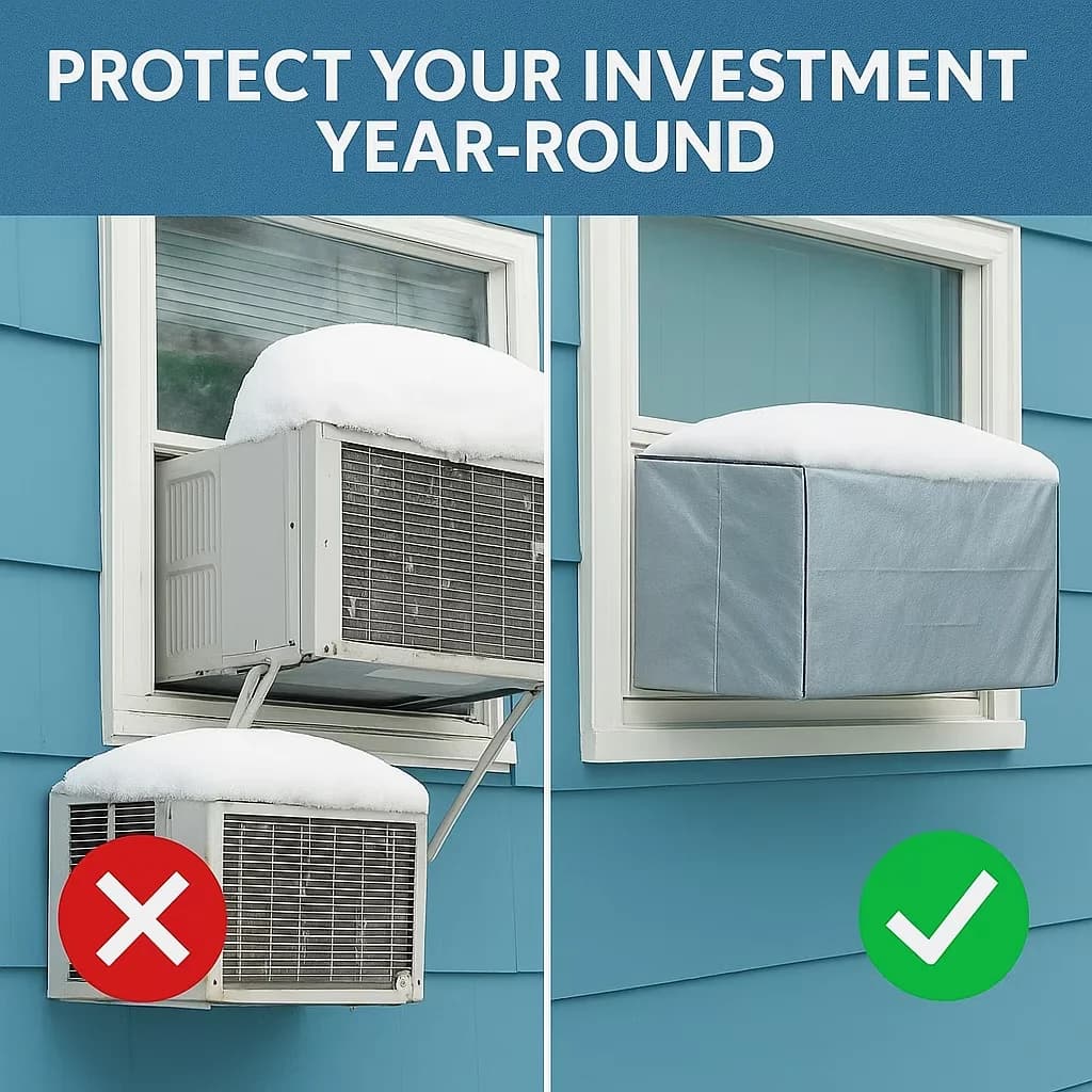 Reliable Air Conditioner with Waterproof, Elastic Straps, Winter Vinyl Cover - Silver Pvc Model FEE62C