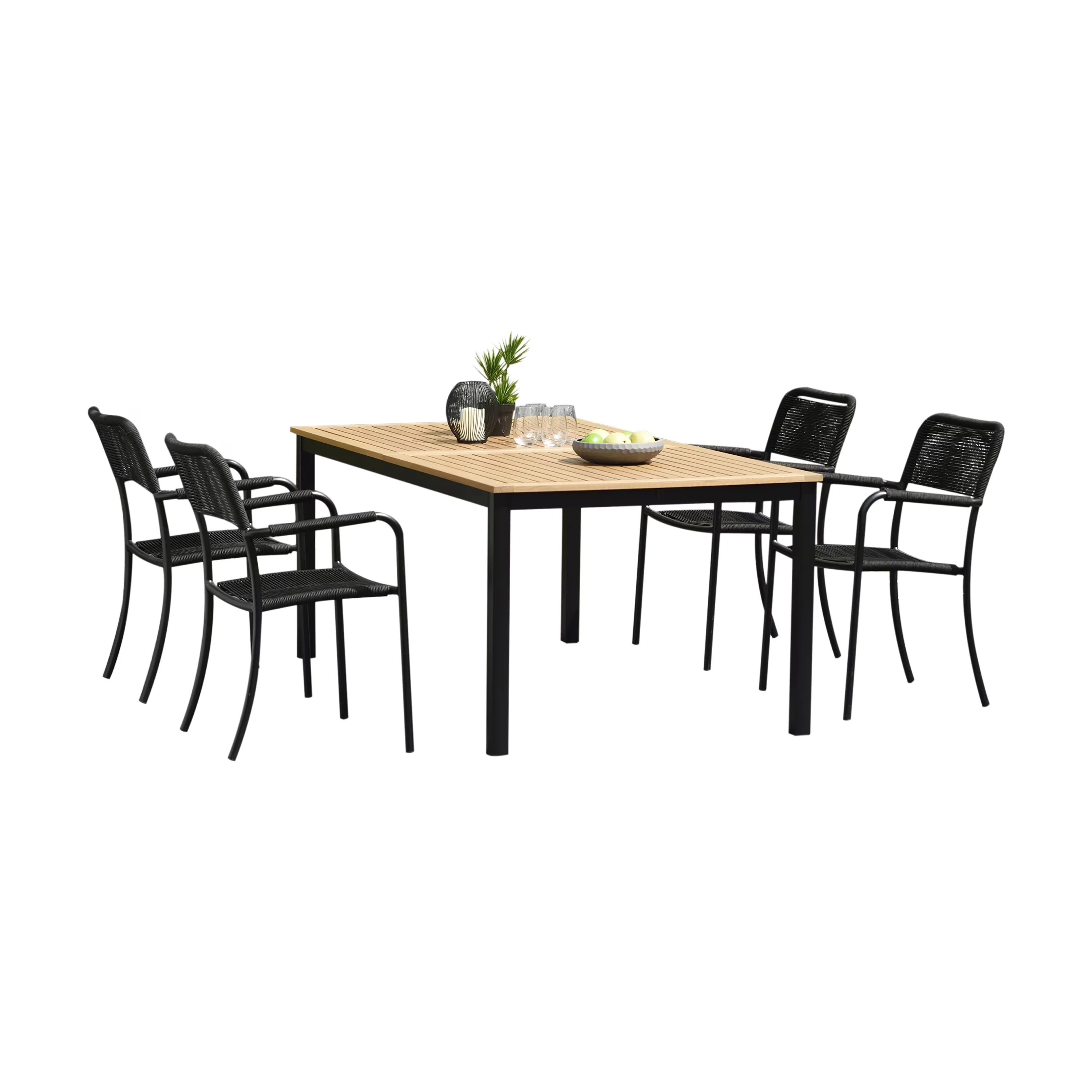 Quality Patio Dining Set with Contemporary, Easy to assemble, Chair dimensions: 21.5"L x 23.5"W x 33"H - Brown Eucalyptus Model ED9D60