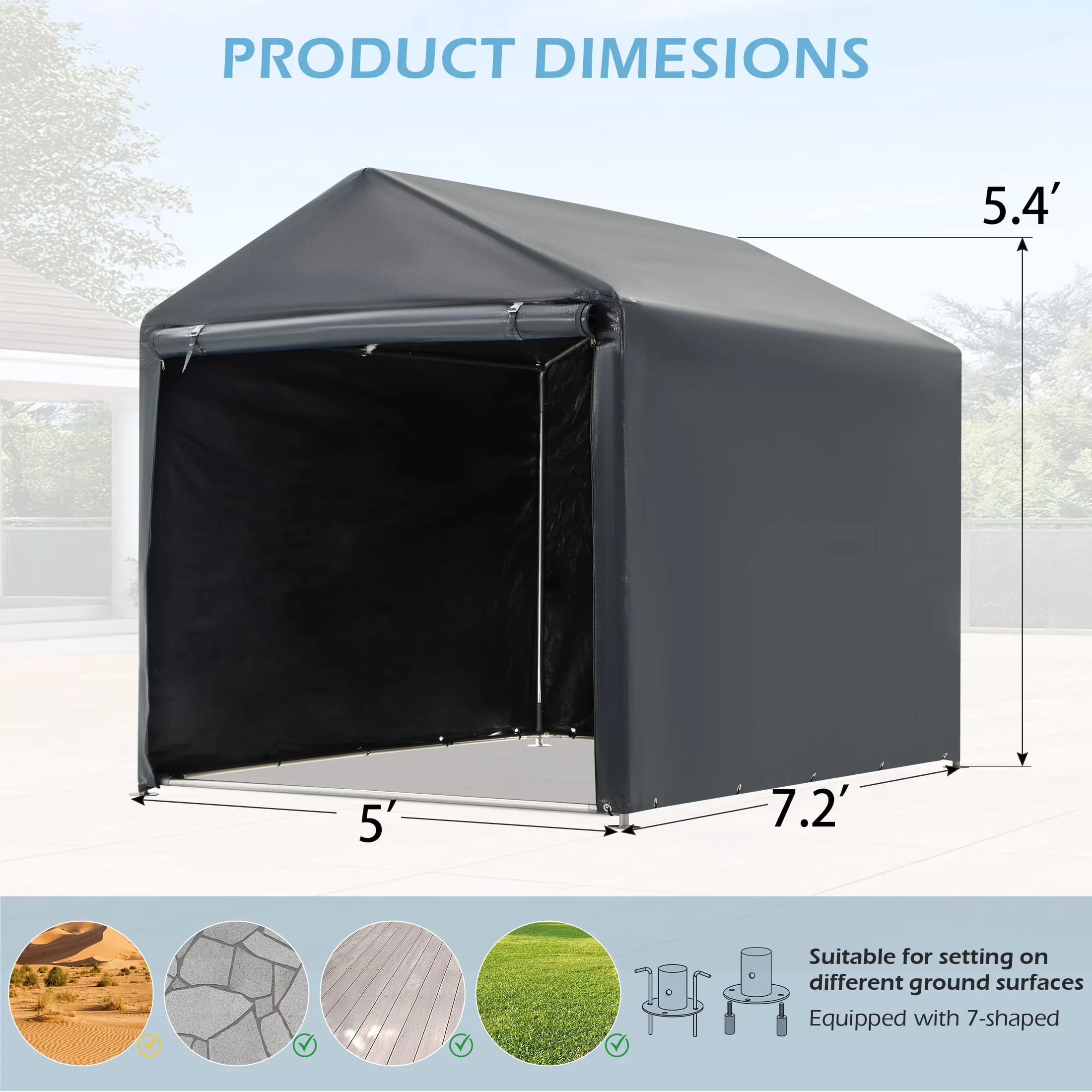 Shed Classic with Rust Resistant, Waterproof, 5x7 FT Storage Sheds - Metal Black for Garden Model AB4464