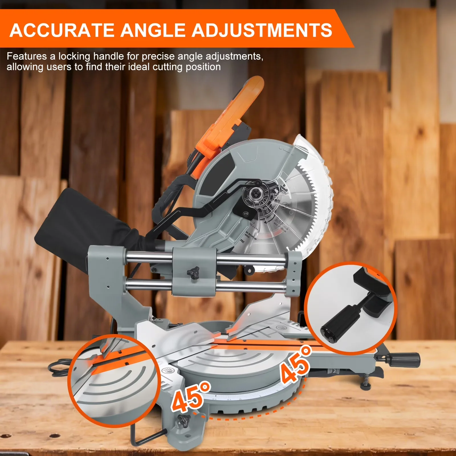 Modern Power Saw with LED, Adjustable, Corded 15 Amp Miter - 10 - Contemporary Style Model 5AF35F