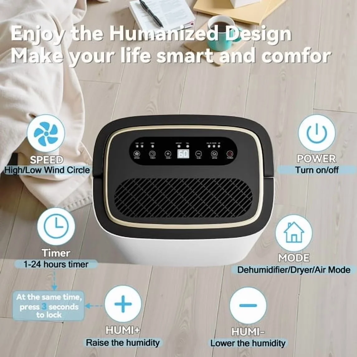 Premium Dehumidifier with 3 Modes, 15-Pint (DOE) Multi-Function, 5000 Sq.Ft Coverage Area - Model 230E61