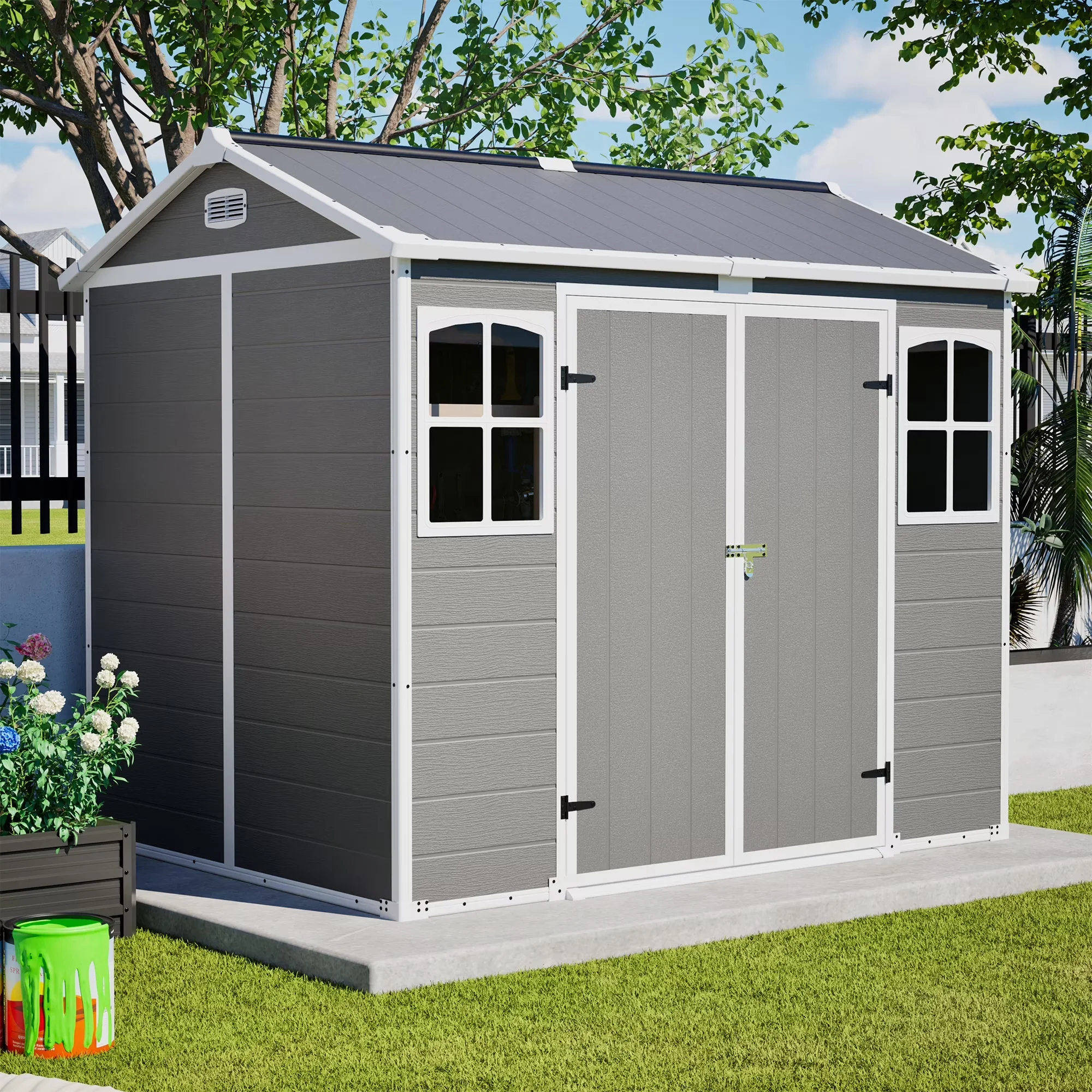 Quality Shed with Lockable Door, Mold Resistant, 8' x 6' Outdoor Resin - Plastic Gray Model 8E4E56