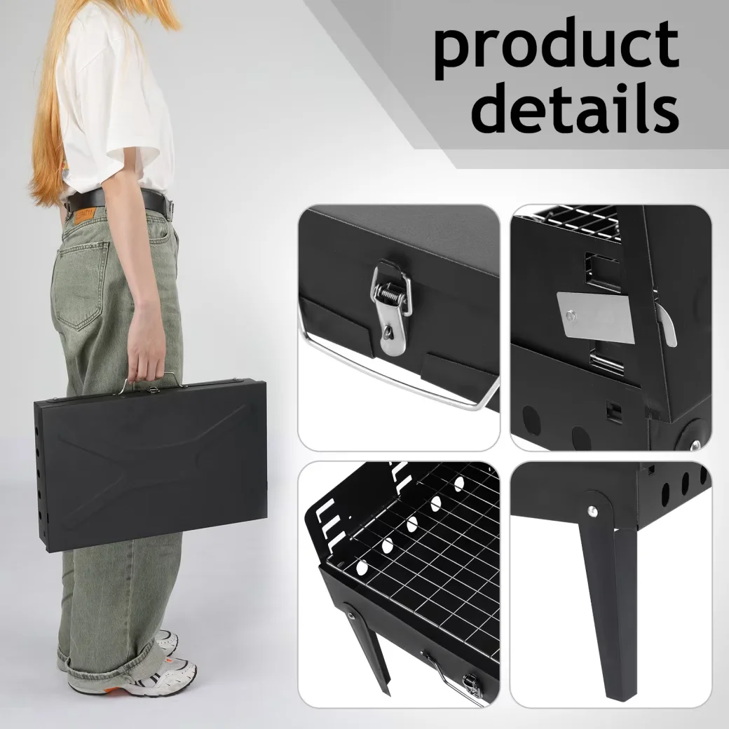 Essential Charcoal Grill with Portable, 3. Fork Size: 24*5.5cm - Stainless Steel Black for Patio Model C7C586