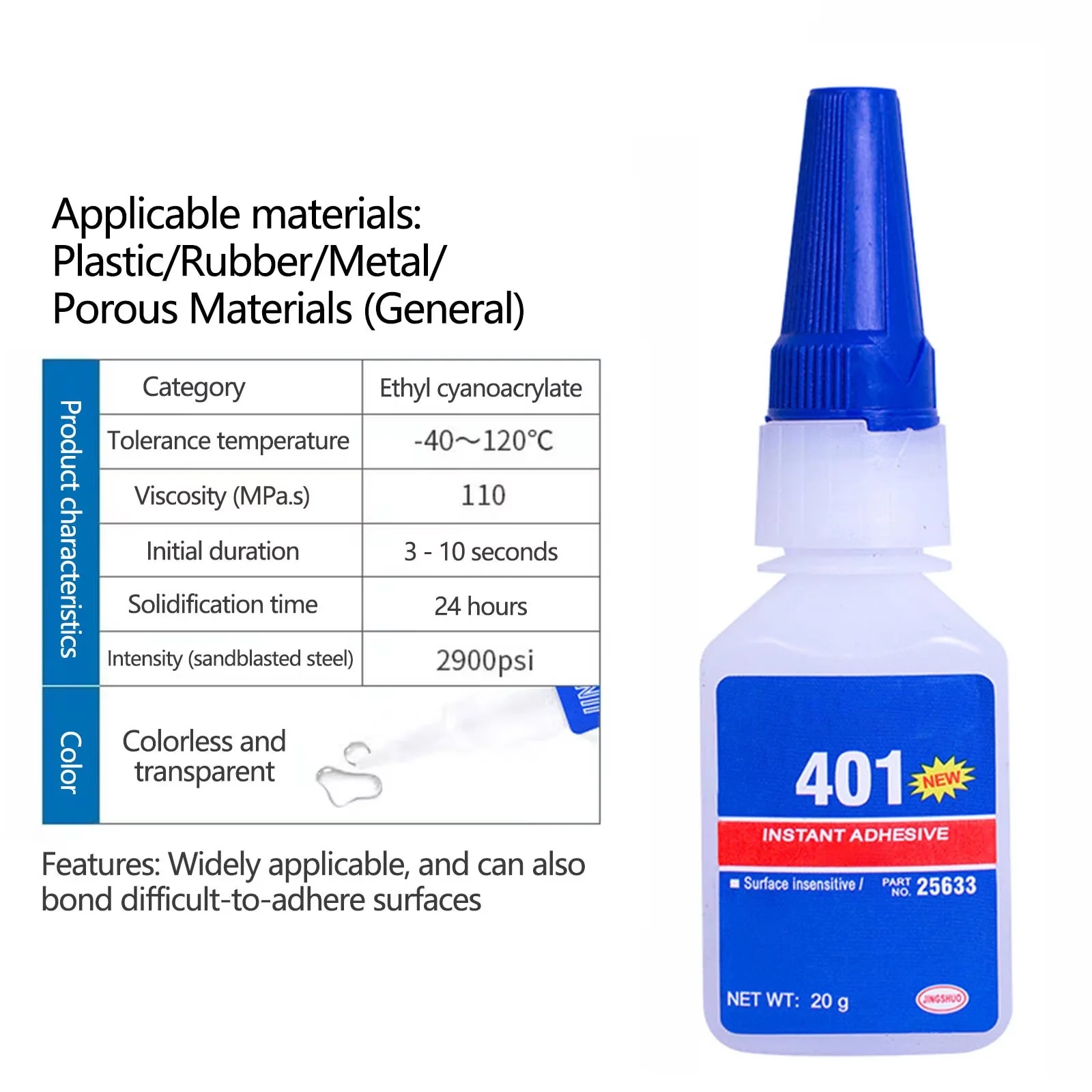 Efficient Adhesives Glues In Paint Supplies Tool with High Strength Liquid Adhesive, Fast Curing Cyanoacrylate Glue - Blue Model C9889A