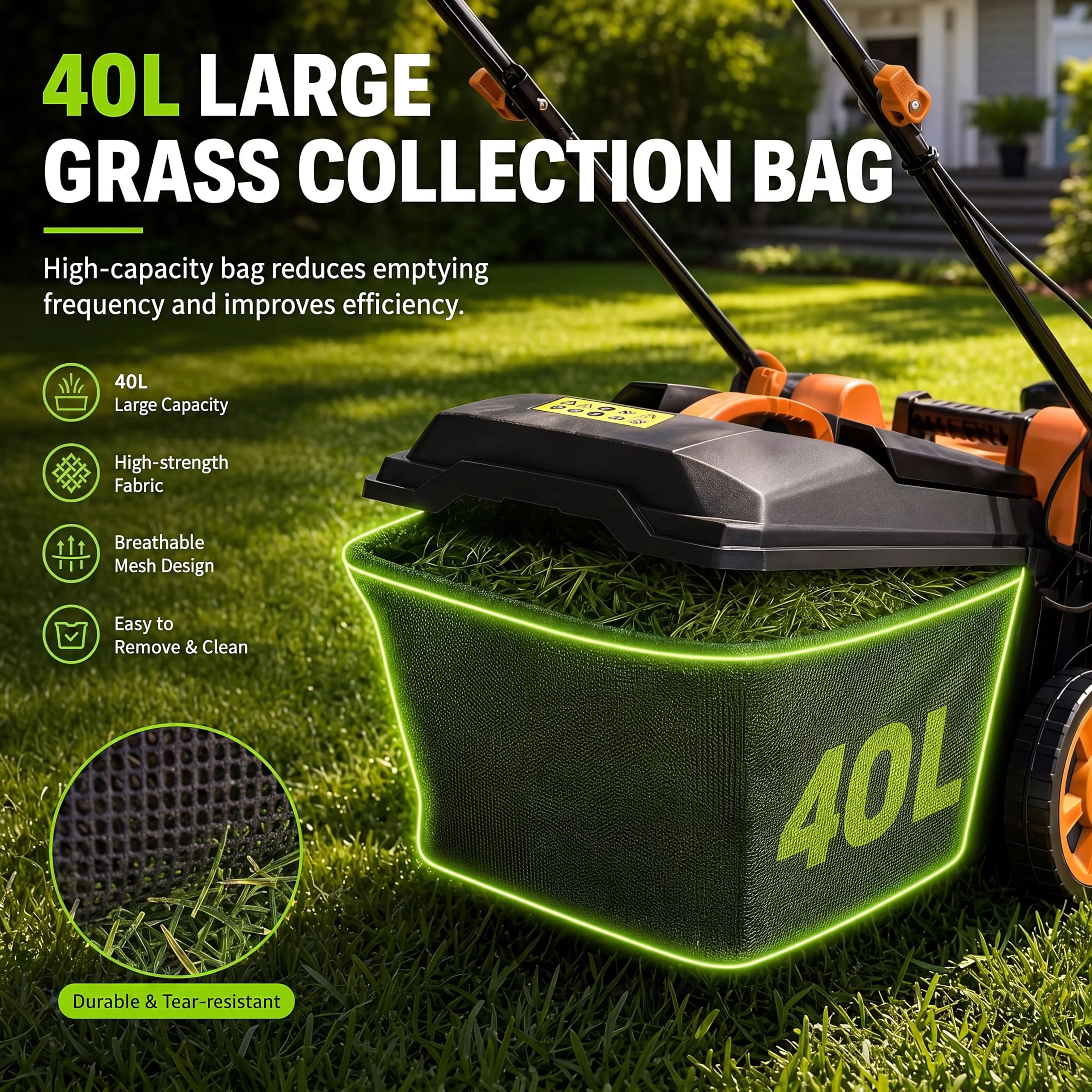 Push Mower Durable with Battery, 40V, 40V Wireless Electric Lawn - Black + Orange for Small Model 7DBF80