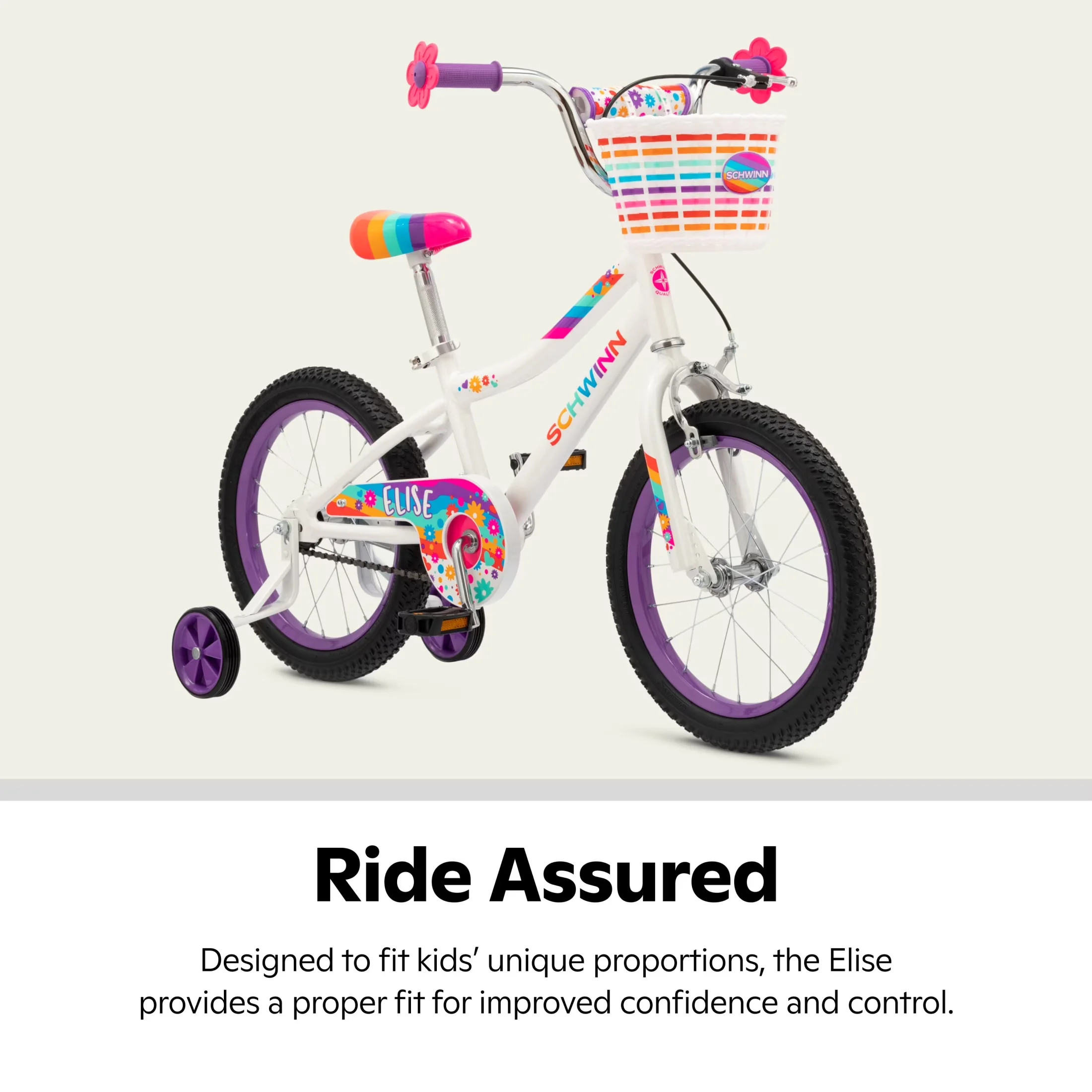 Reliable Kids Bike with Adjustable Seat Height, Ages 3-7, Elise - White Model 9F86B2