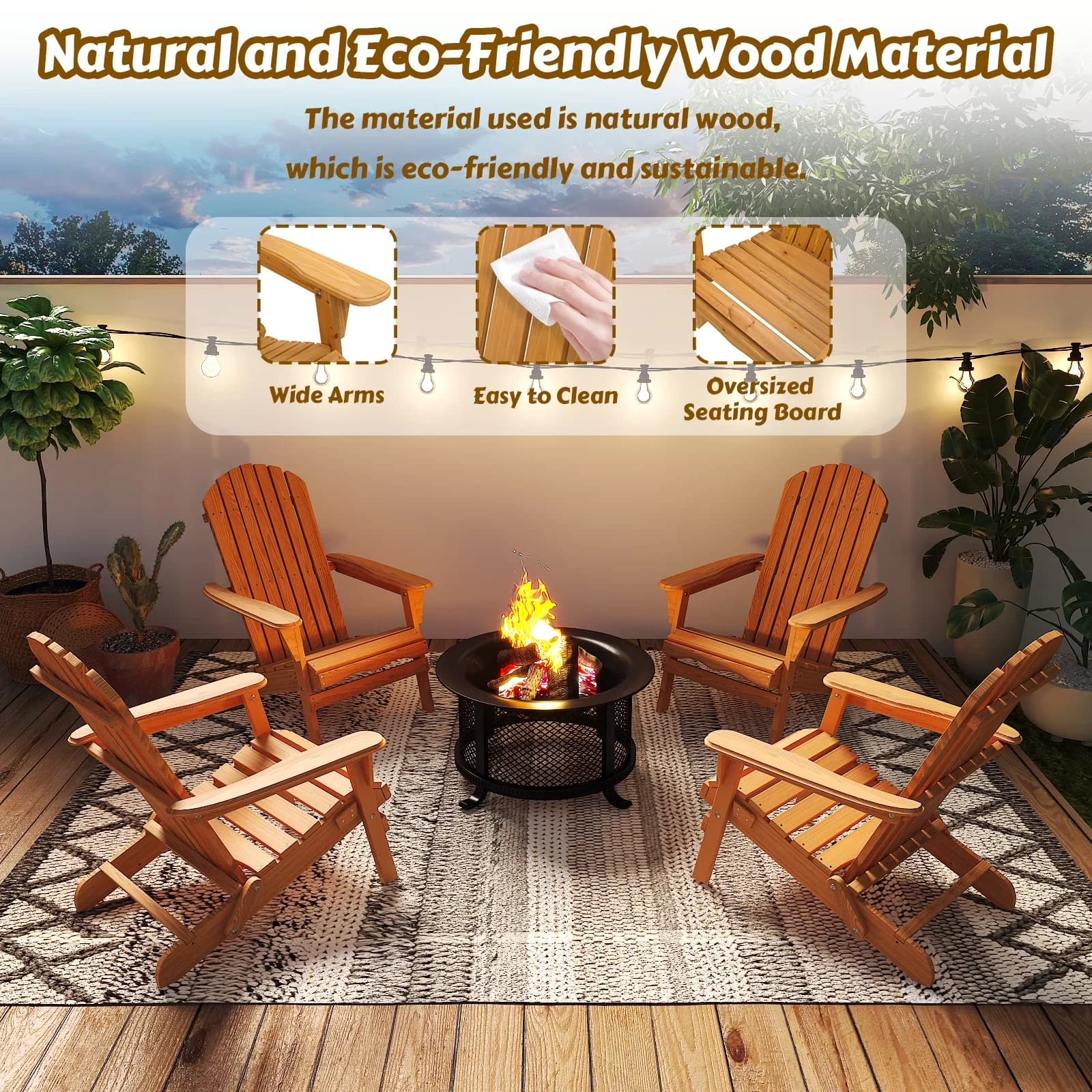 Patio Chair Efficient with Folding, Material: Fir Wood., Weight: 16 lbs / 7.3 kg. - Fir Wood Brown Model 8F0344