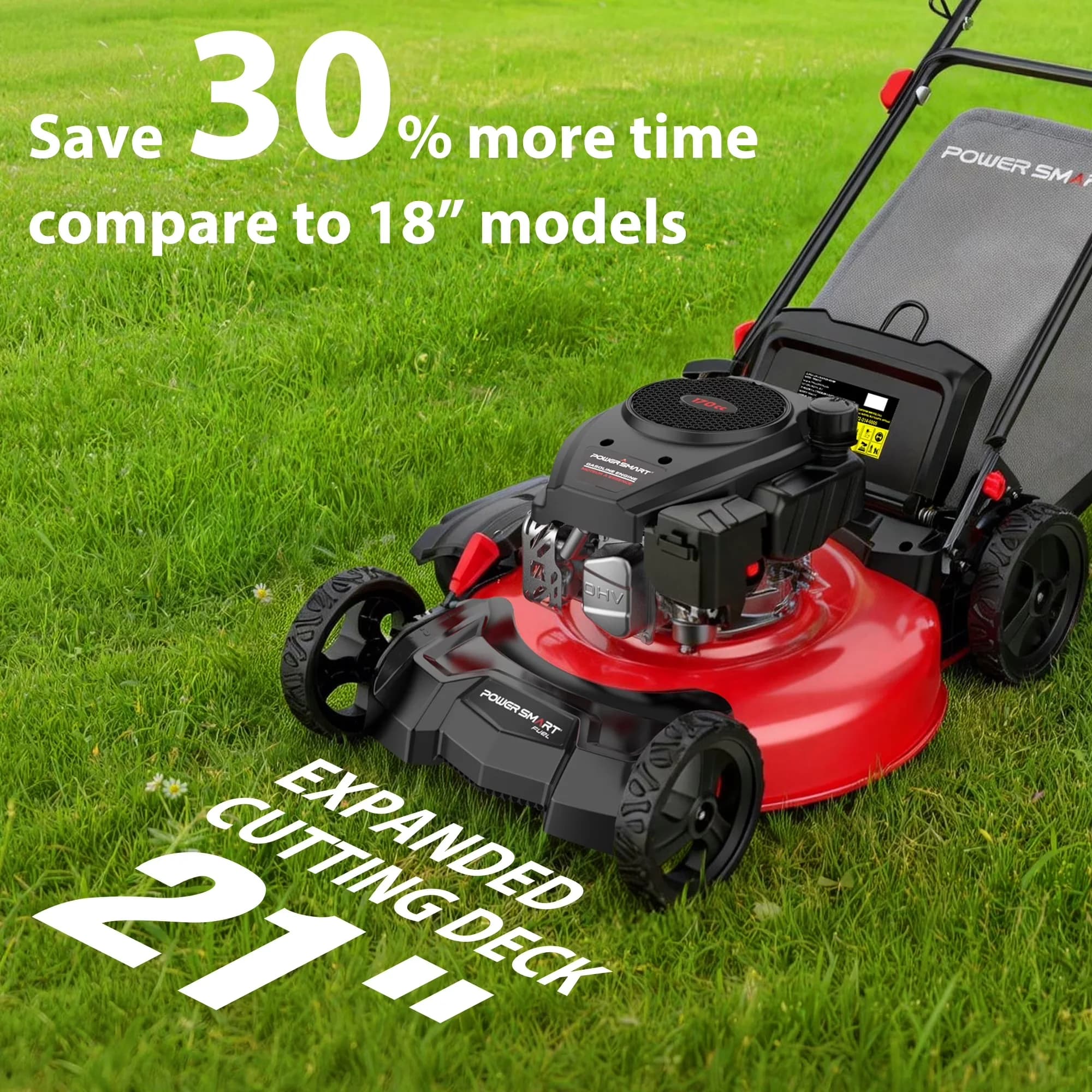 Sleek Push Mower with Tool-Free Adjustments, Bagger, 21-Inch 3-in-1 Gas Lawn - Red for Small Model 673E2E