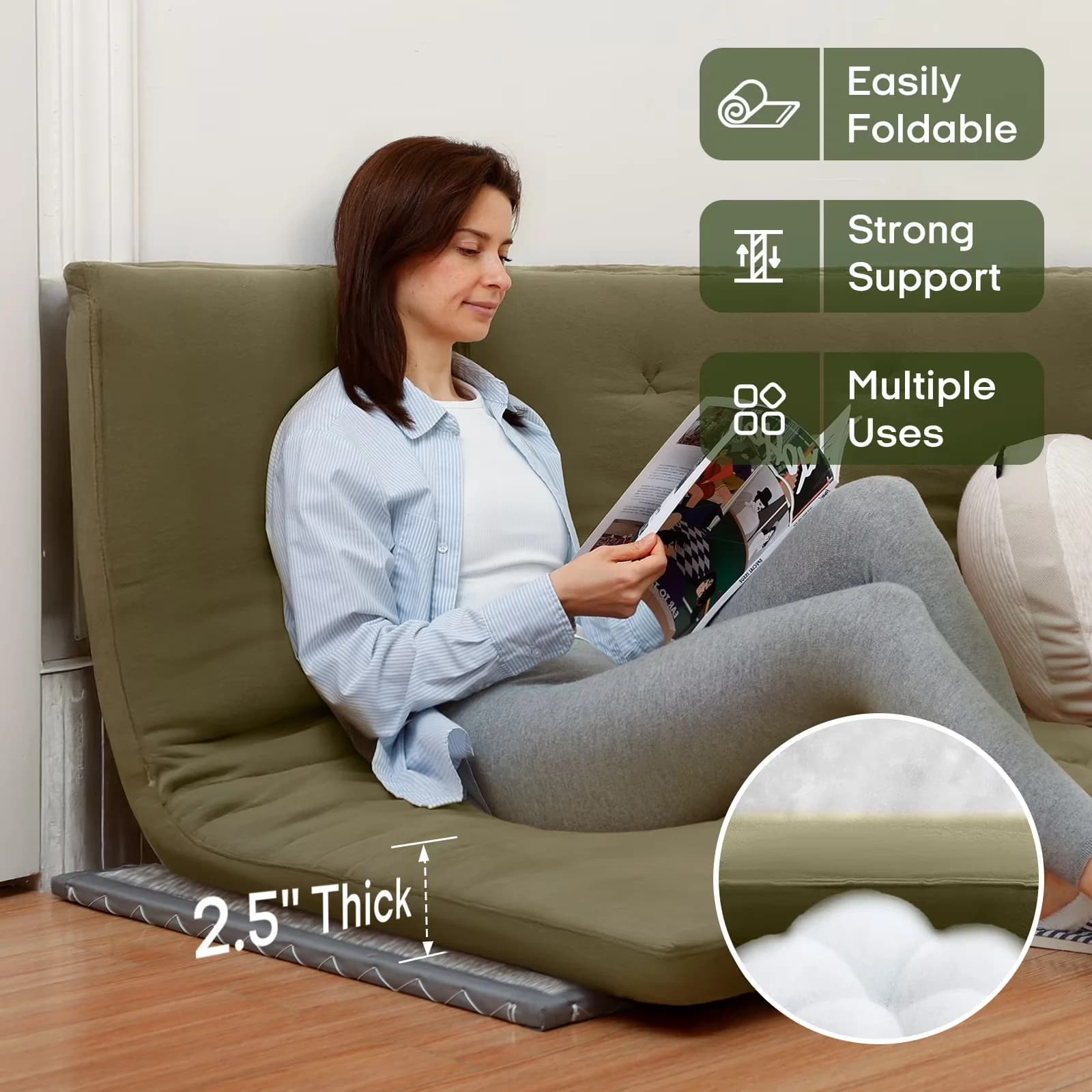 Professional Mattresses Accessory with Breathable Construction, Folding, Antimicrobial - Green 100%Cotton Model 08EAA0
