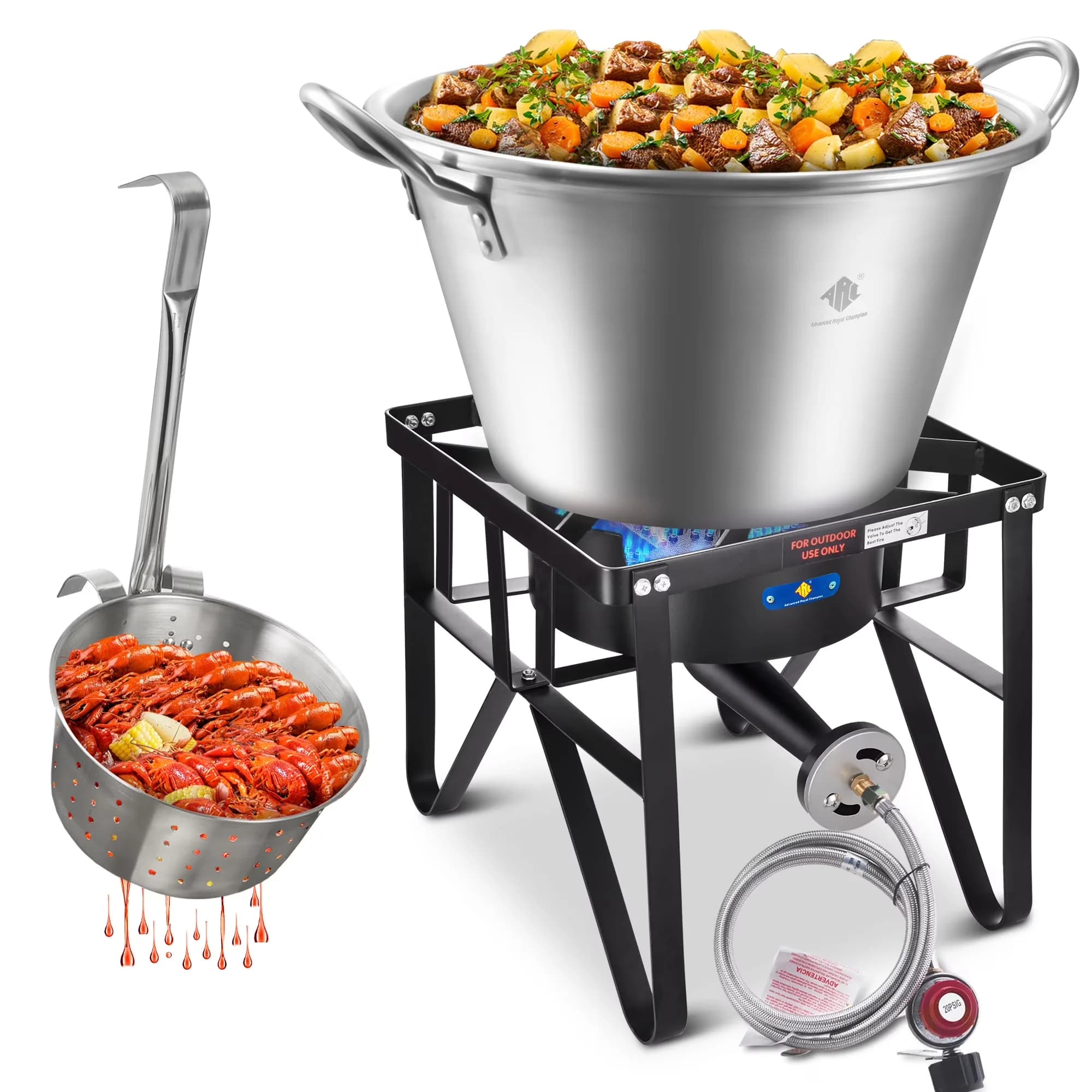 Sleek Outdoor Fryer with 240000 BTU, Great, Cast Iron Propane Burner - Stainless Steel, Cast Iron Model B93D34