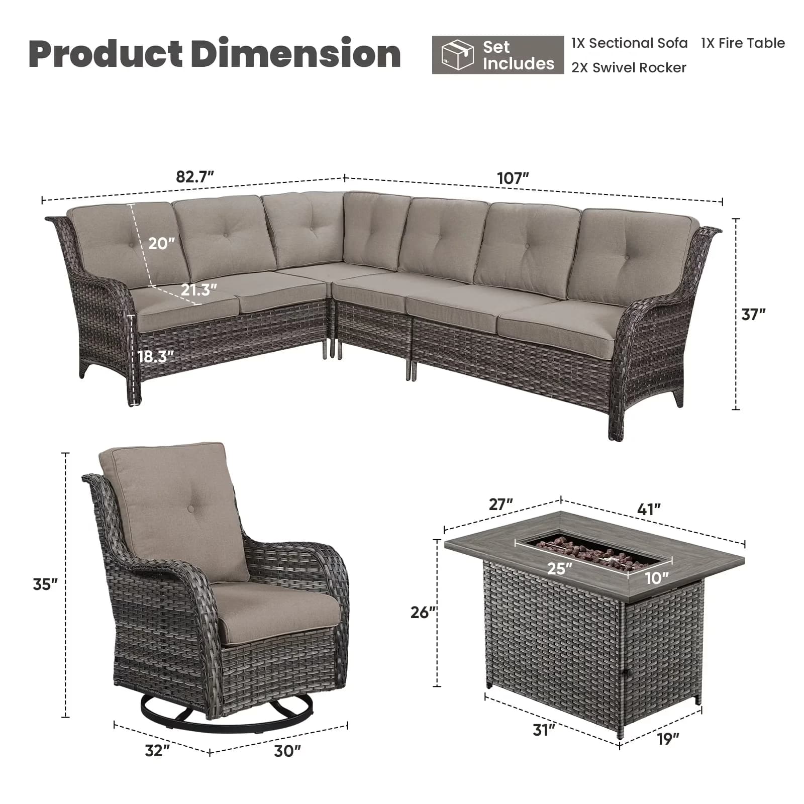 Outdoor Sofas Sectional Innovative with Weatherproof, Gray Wicker Furniture Set - Gray Metal; Wicker Model FCCD8F