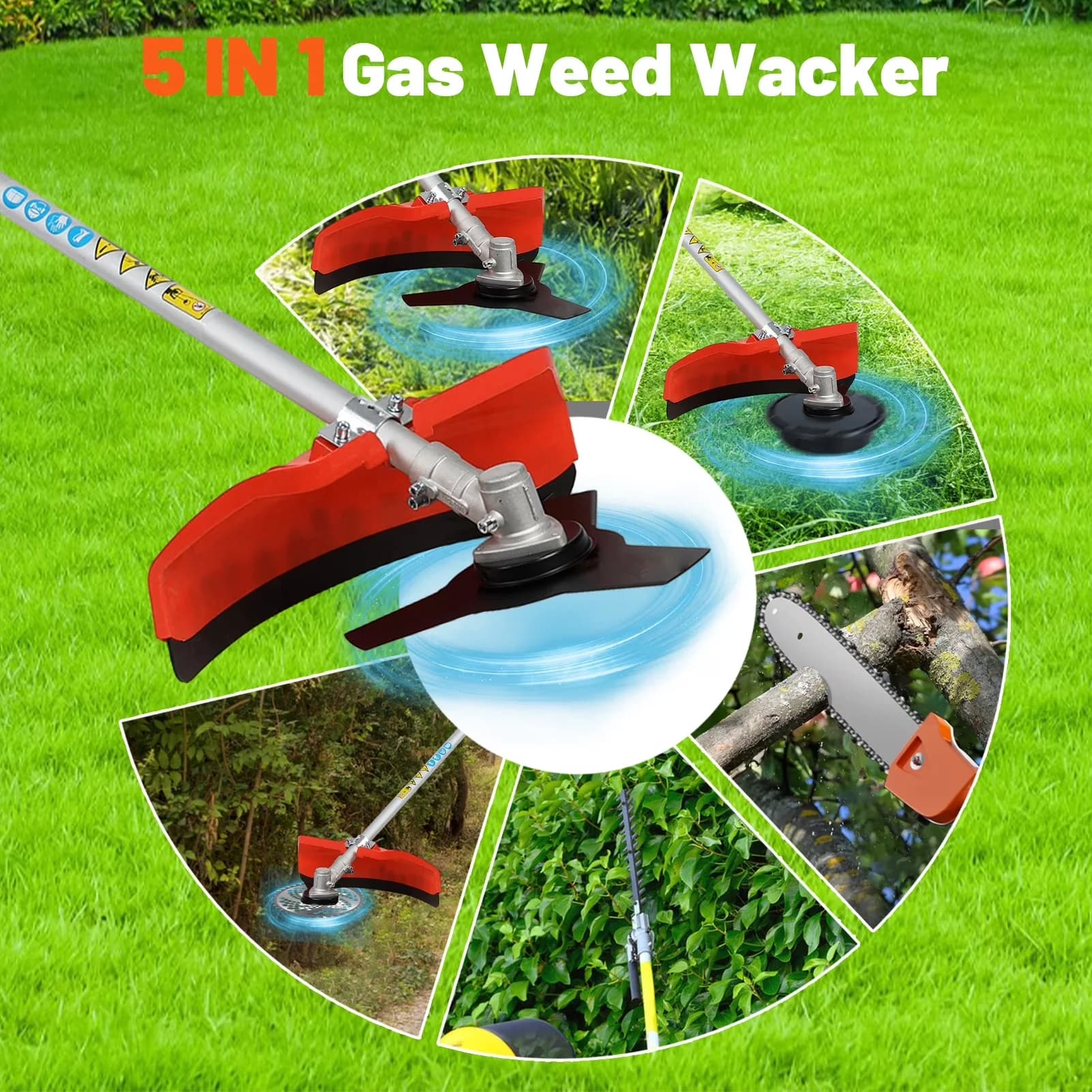 String Trimmer Modern with 5 in 1 Multi-Functional, Hedge, Grass - Red for Garden Model D2A98B