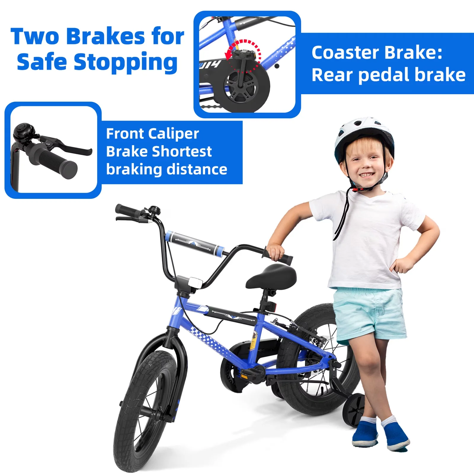 Versatile Kids Bike with Adjustable Height, BMX Style - Blue 2-8 - Low Maintenance Model A4DA2A
