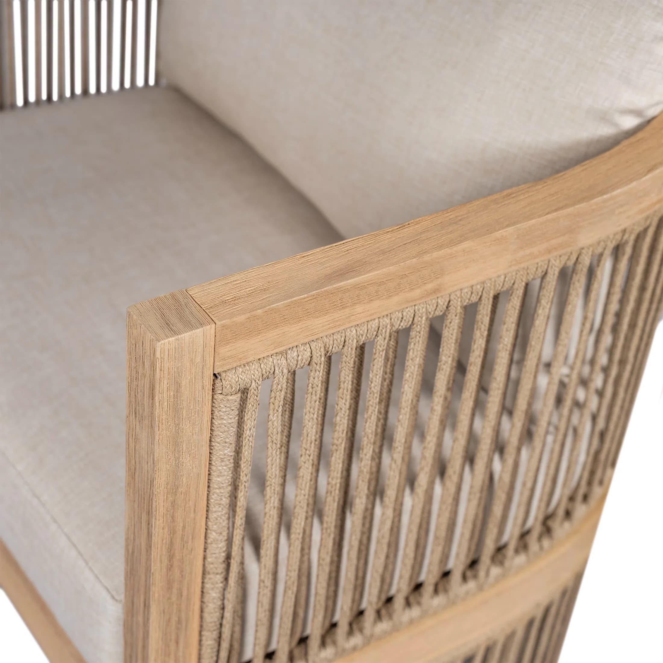 Compact Patio Chair with Modern, Bohemian, Mid-Century - Acacia Wood+Rope+Water Repellent Fabric Brown Model EB6C5D
