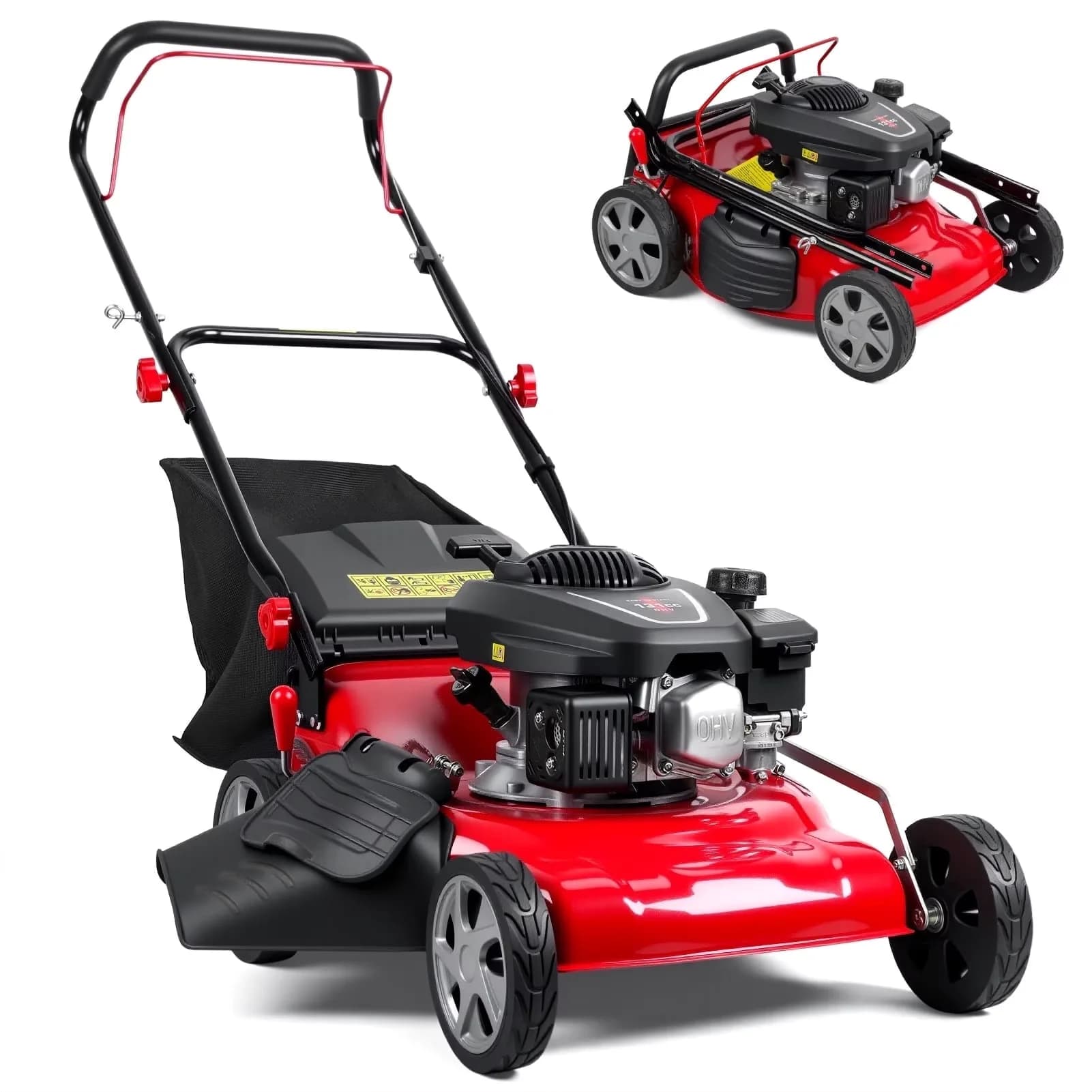 Quality Push Mower with Folding Handle, 131cc 3-in-1 Self Propelled Gas Lawn - Red Model 9F40DF
