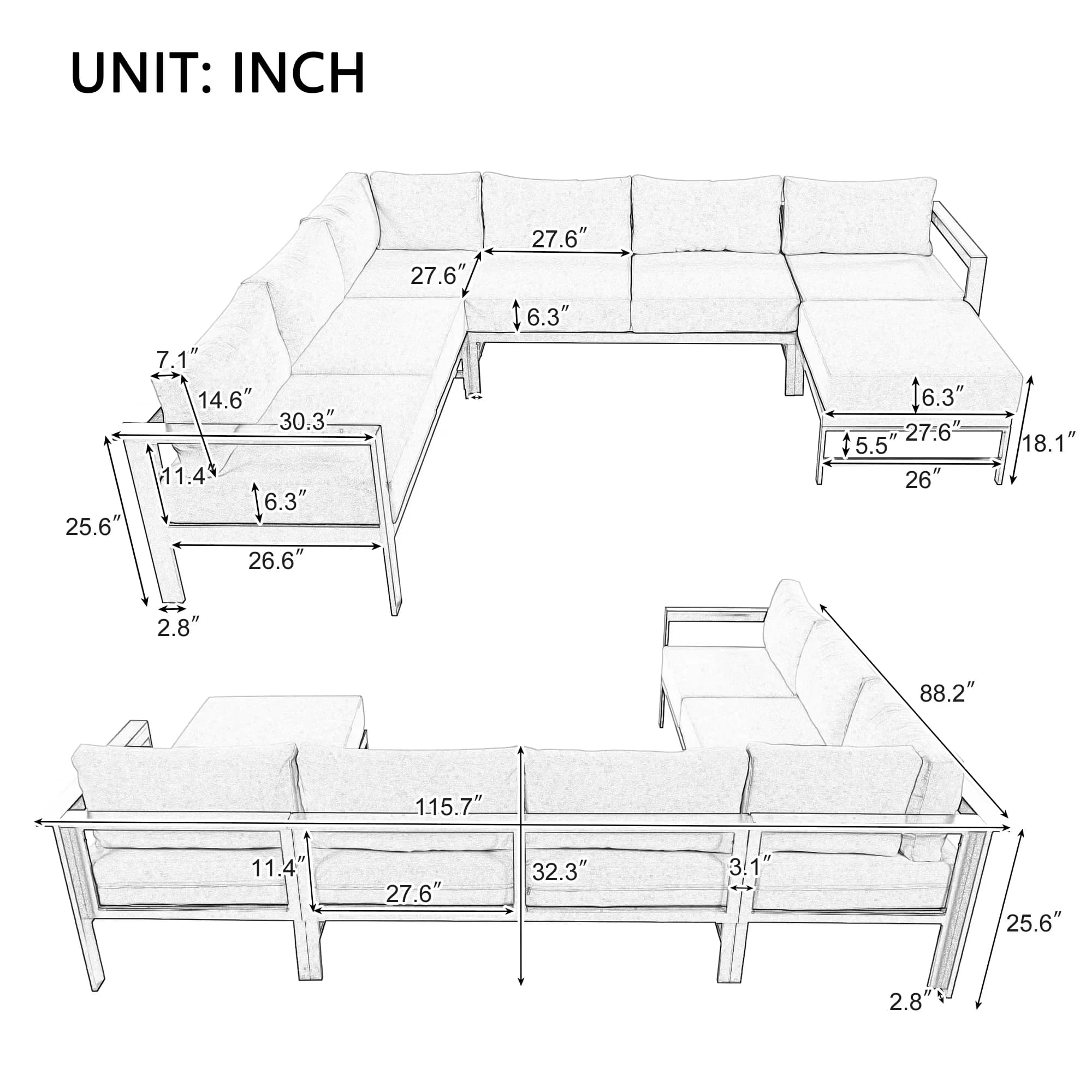 Innovative Outdoor Sofas Sectional with Water-Resistant, Contemporary - Iron, Polyester White Model C2A23E
