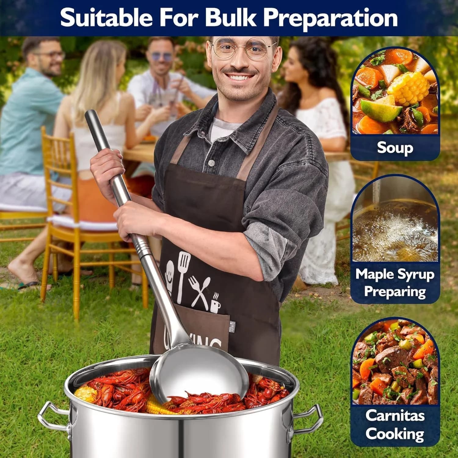Efficient Outdoor Fryer with 200000 BTU, Heat Resistant Handle, 48" Large Spoon - Silver Cast Iron for Large Model 715EBC