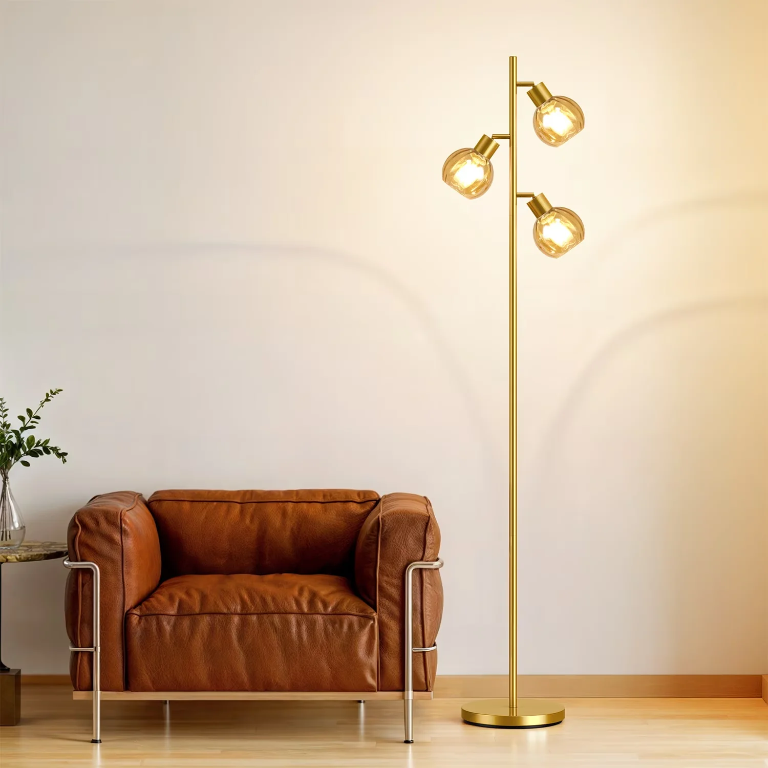 Classic Floor Lamp with LED, Modern, Energy Efficient - Gold Metal, Glass Model 46F4F3