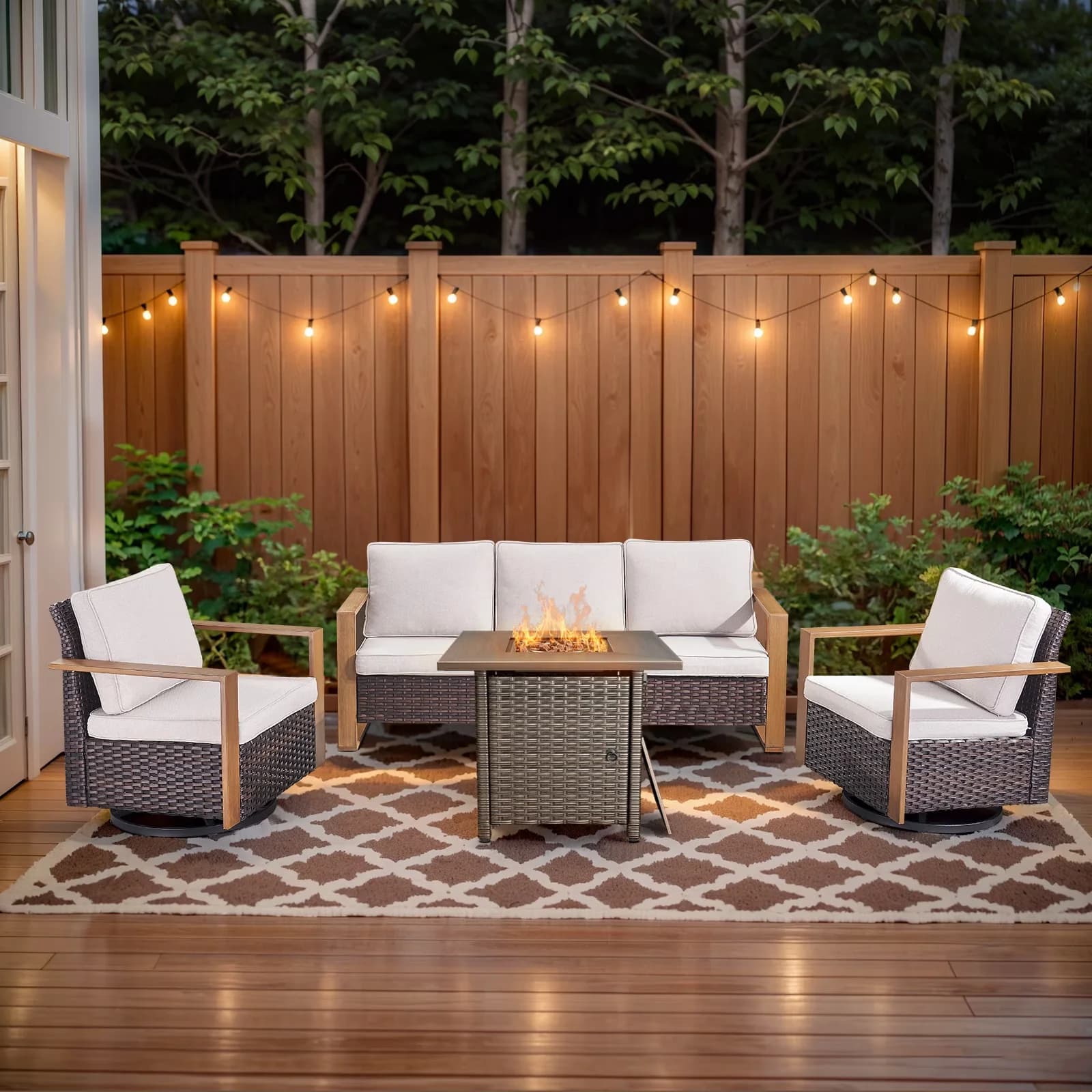 Stylish Patio Conversation Set with Weatherproof, 4 Pieces Outdoor Furniture - Pe Wicker Brown for Garden Model 55AAFB