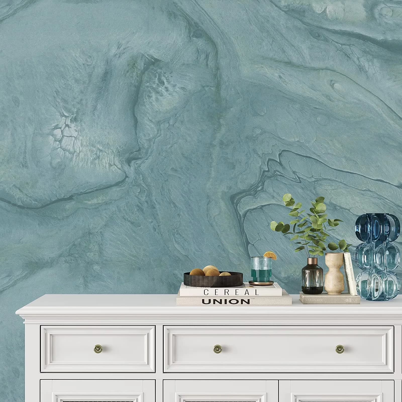 Sleek Wallpaper Wall Decals Wall Covering with Waterproof, Marble Contact Paper - Vinyl Blue Model 68FDCC
