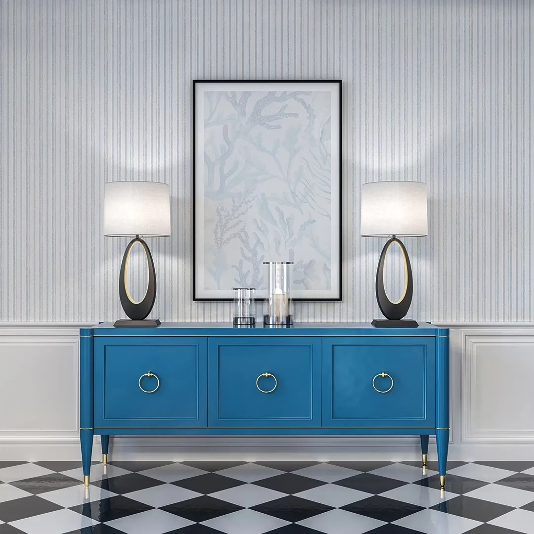 Classic Wallpaper with Adjustable, Removable, Nautical Stripe Aqua Blue Peel and Stick - Aqua Vinyl Model CC90C9