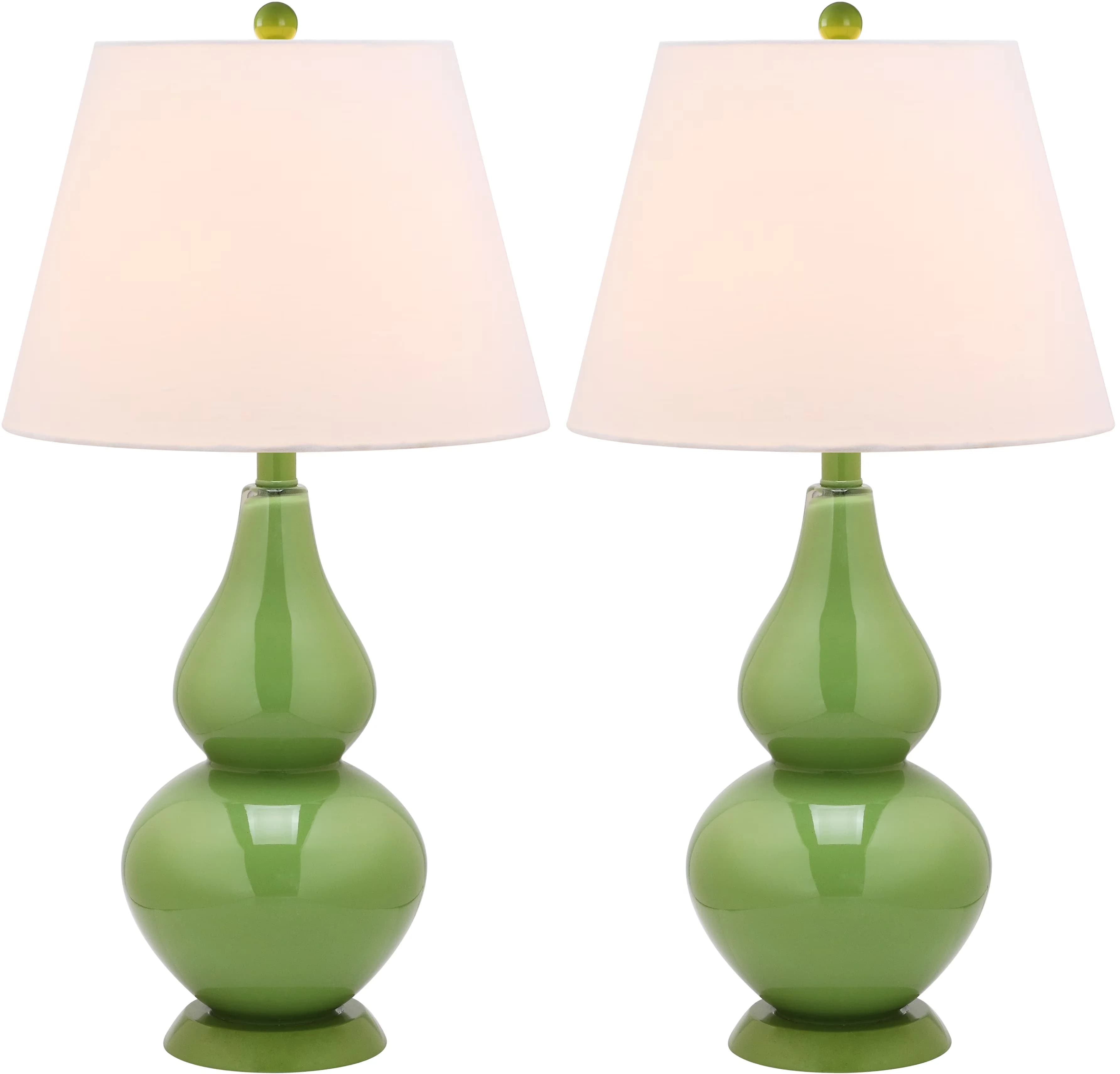 Lamp Set Compact with Contemporary, Off-White Cotton Shade - Glass Green Model 6E8F36