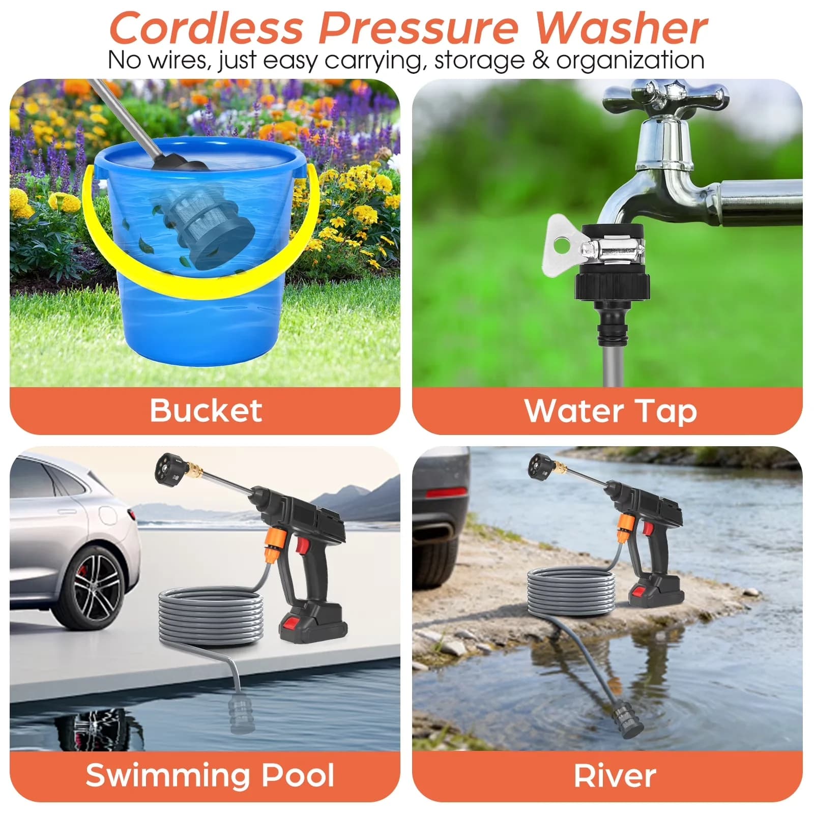 Modern Pressure Washer with Battery, Adjustable Wand, Cordless - Long-Lasting Performance Model 519816