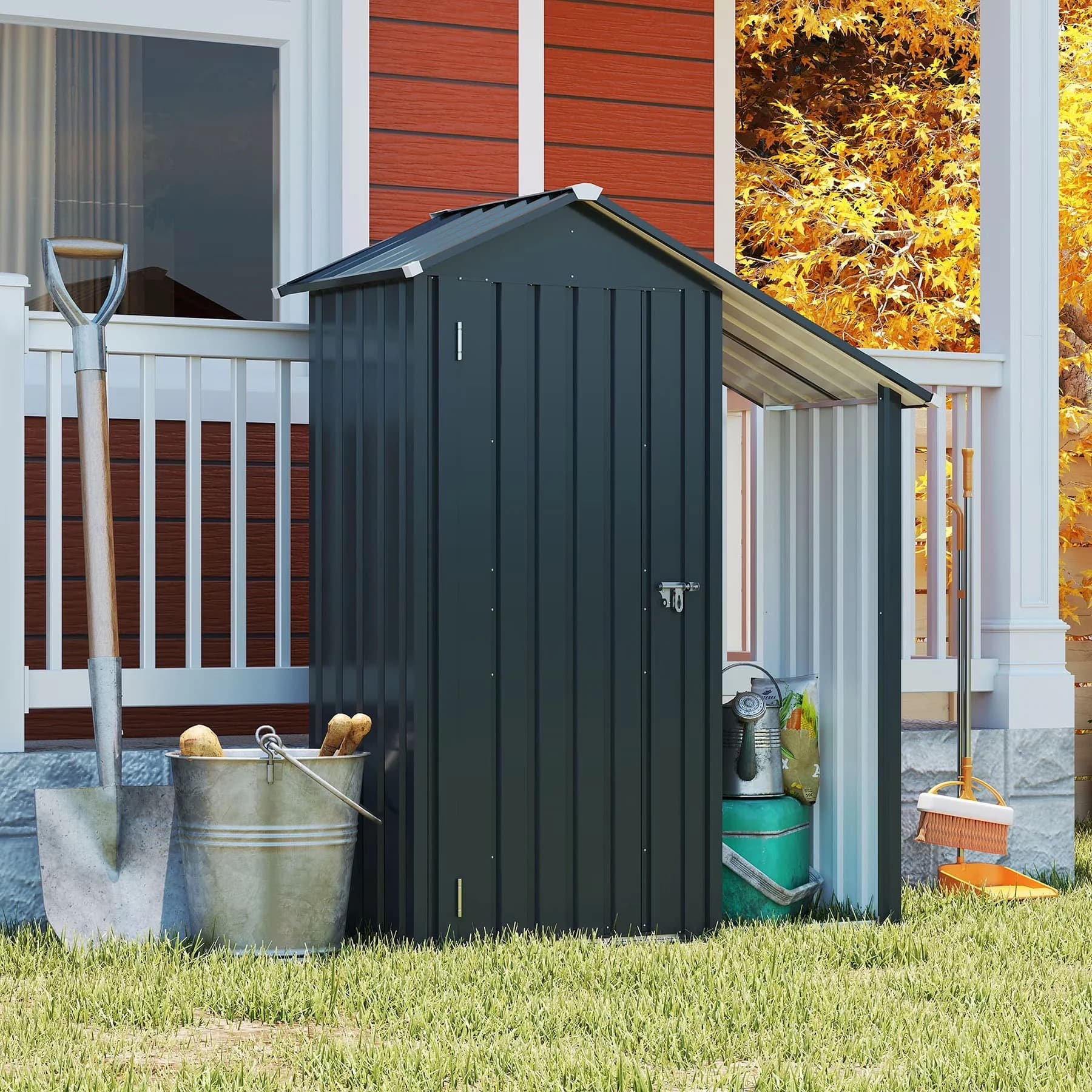 Premium Shed with Lockable Door, Waterproof - Gray Metal HOME - Industrial Grade Model 359446