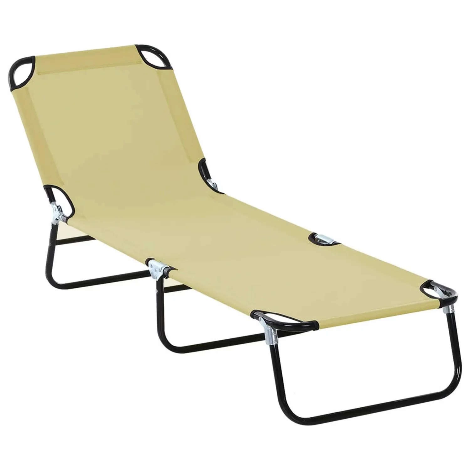 Compact Beach Chair with Folding, Steel Frame, Folding Chaise Lounge Chairs - Steel, Oxford Fabric Beige for Patio Model E819CA