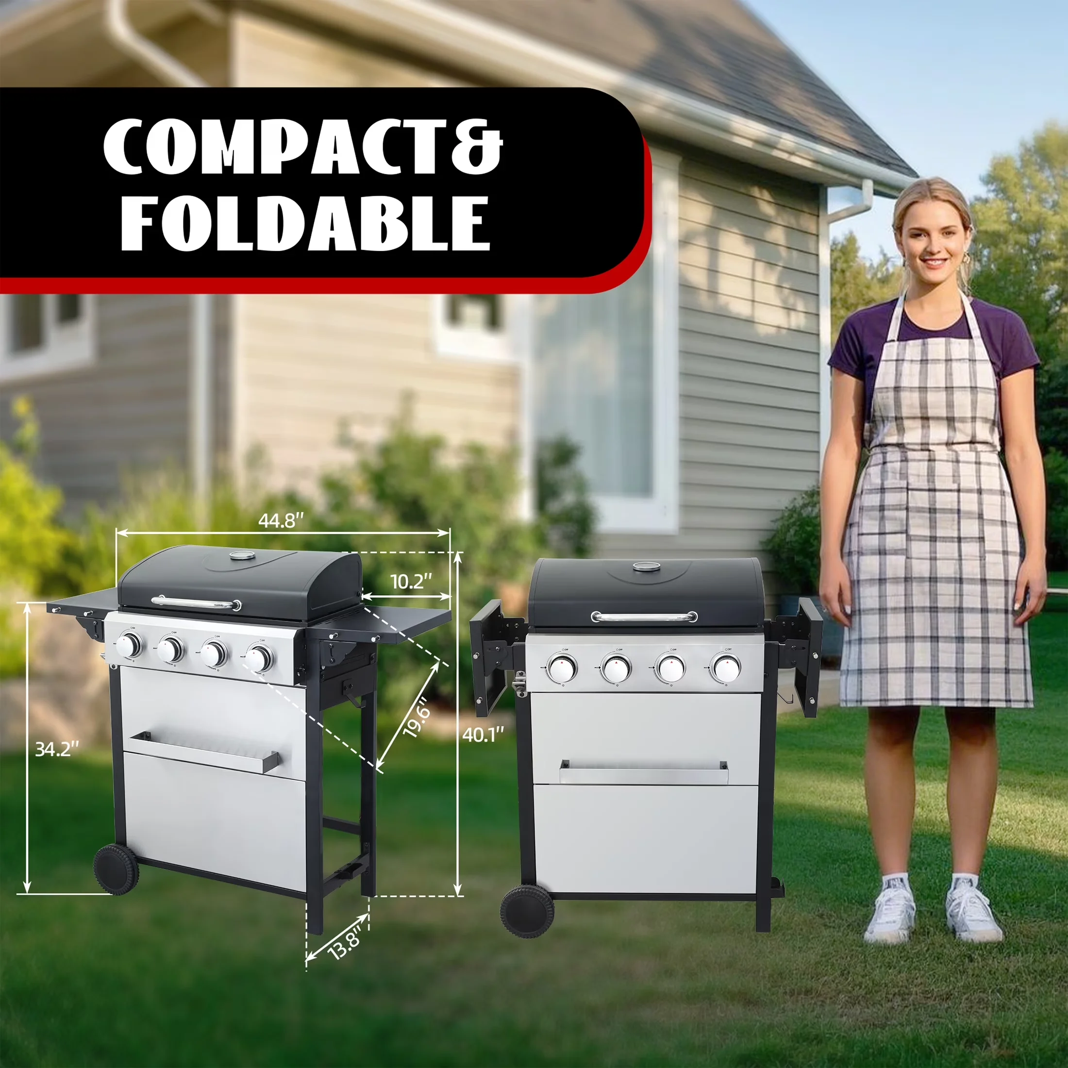 Quality Gas Grill with 34200 BTU, Warming Rack, Storage Rack - Stainless Steel Silver Model AEF92D