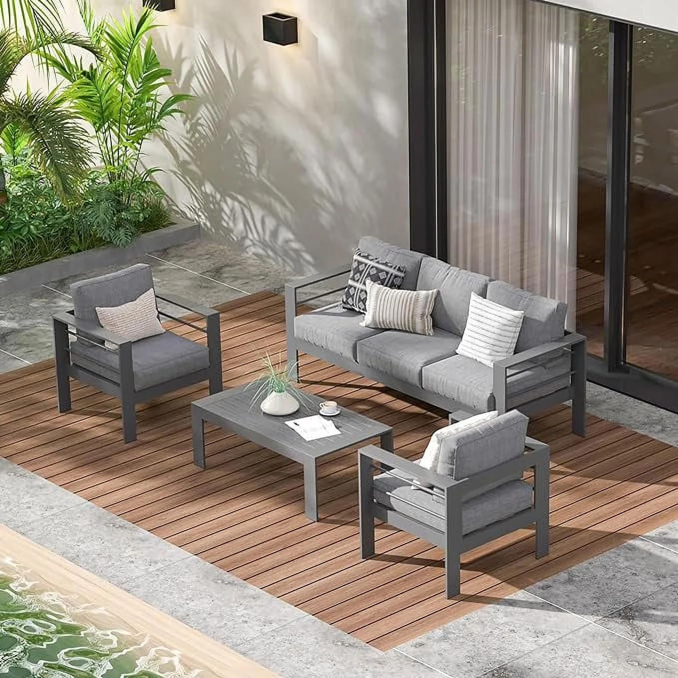 Quality Patio Chair with Weatherproof, Gray - Aluminum, Fabric, Polyester, Wood Dark Gray Model A9D6FB