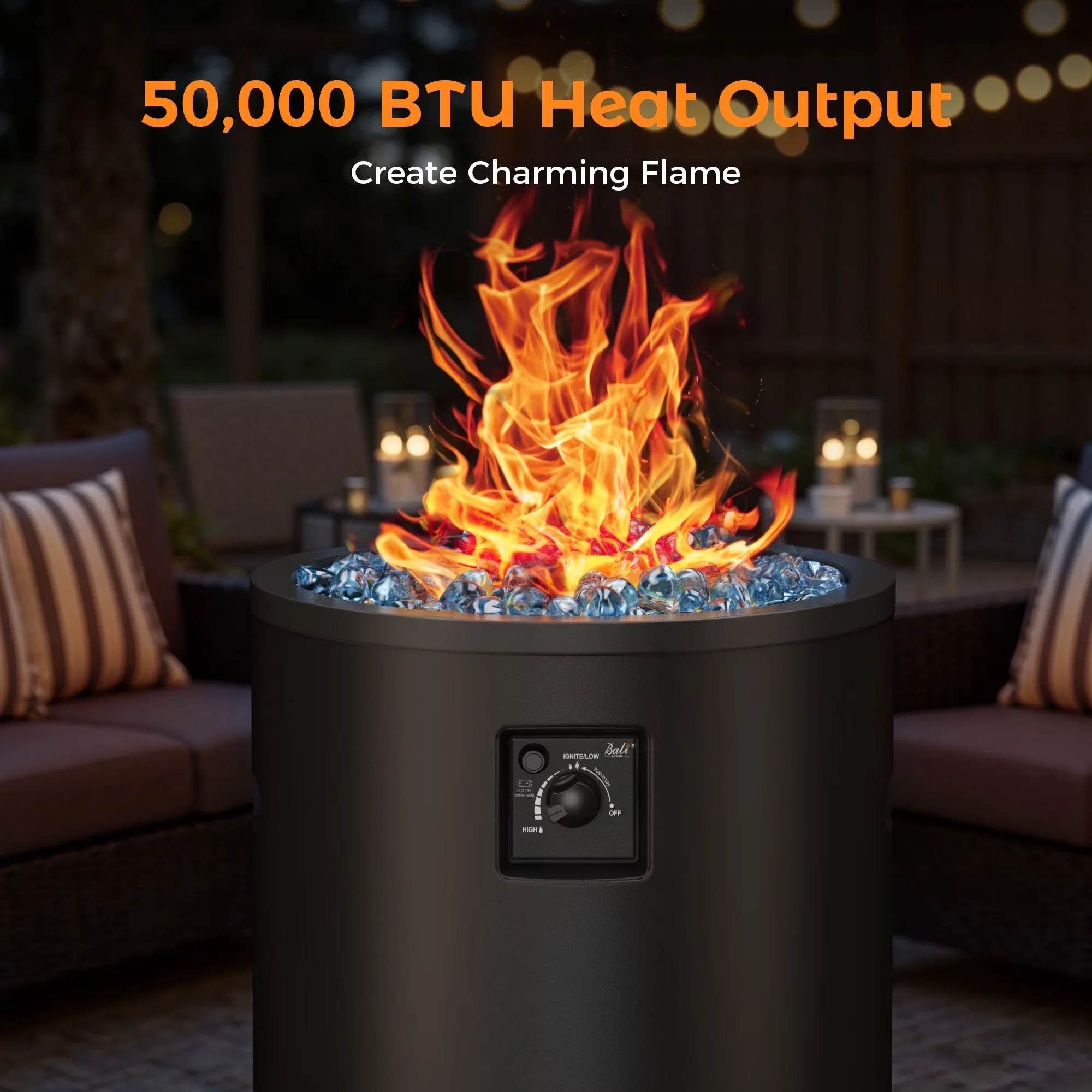 Classic Outdoor Heating with 50000 BTU, Adjustable Flame - Stainless Steel, Alloy Steel, Stone Black Model 951A49