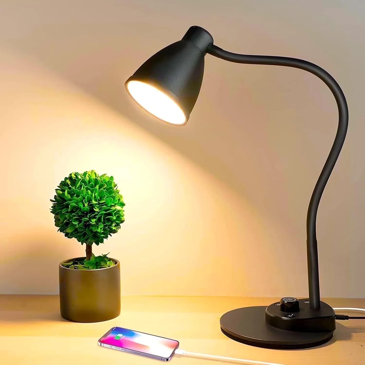 Desk Lamp Premium with LED, Energy Efficient - Black Metal Charging - Compact and Portable Model 483318