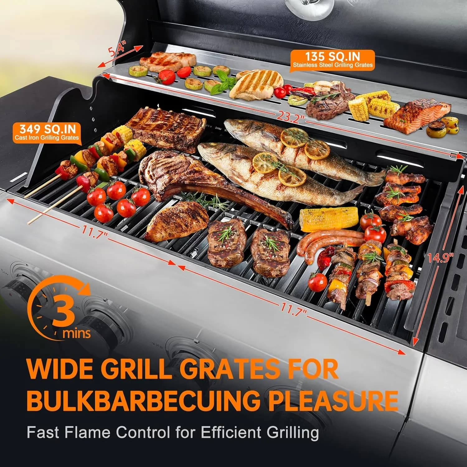 Sleek Flat Top Grill with Foldable Legs, Storage Rack, 4-Burner Black Propane Gas - Black Iron Model 0A2C03