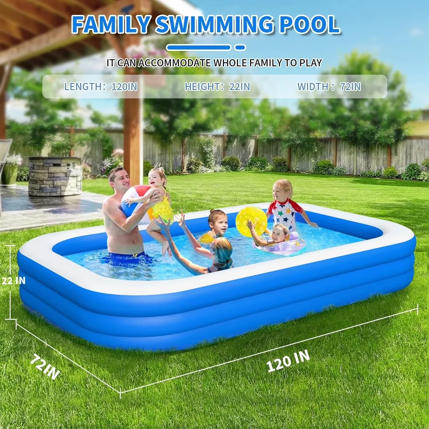 Versatile Inflatable Pool with Corrosion Resistant, Thickness:0.29 mm - Blue Model 496BA2