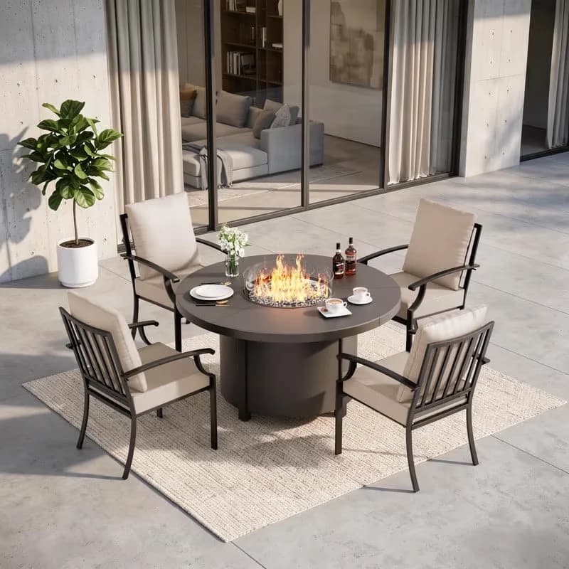 Patio Conversation Set Quality with 5-Piece Outdoor Dining, All Weather Furniture - Metal Beige Model 004EEE