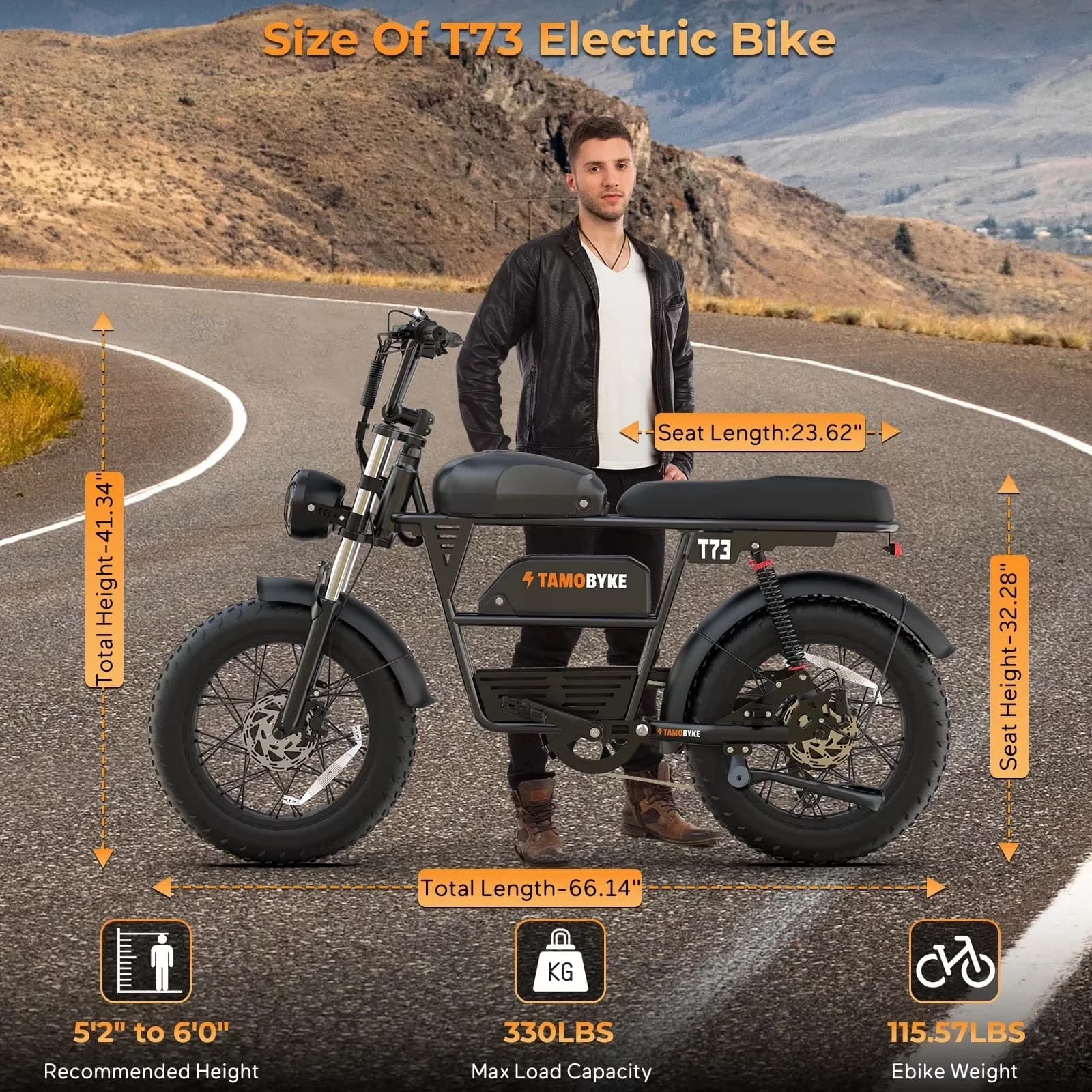Efficient Electric Bike with Battery, 3000W, 48V - Black T73PROMAX - Long-Lasting Performance Model 20BE0A