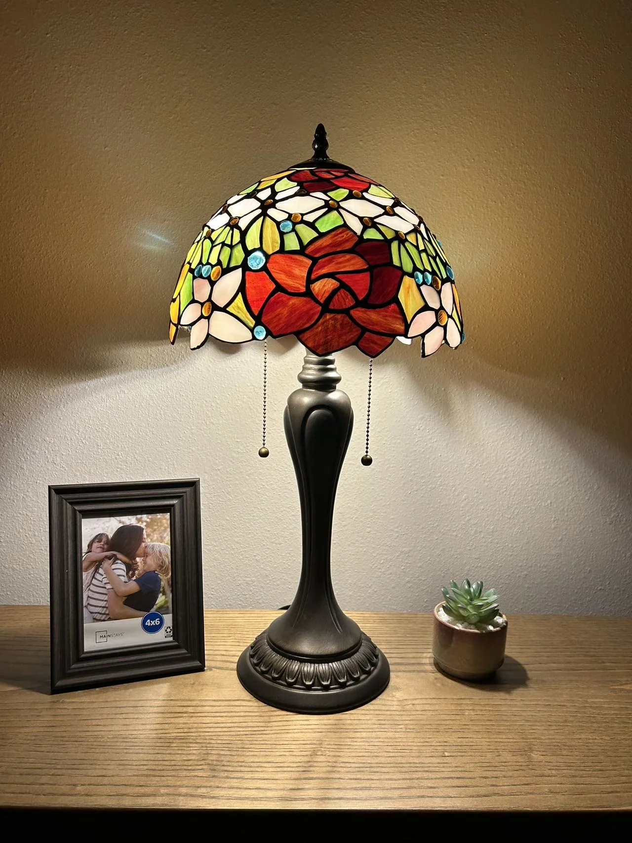Table Lamp Classic with LED, Stained glass shade, LED bulbs Included - Resin Multicolor for Dining Room, Living Room Model 07B681