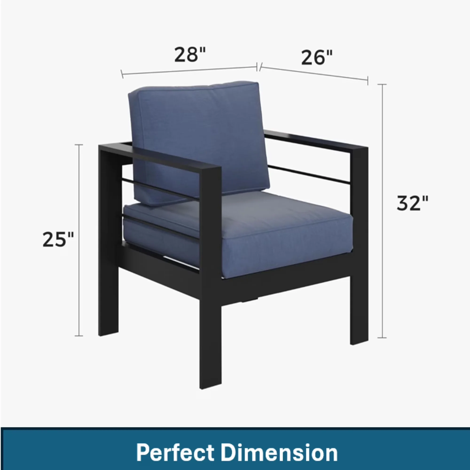 Patio Chair Professional with Water-Resistant, Modern, Set of 2 Aluminum Armchairs - Aluminum Blue Model B9F643